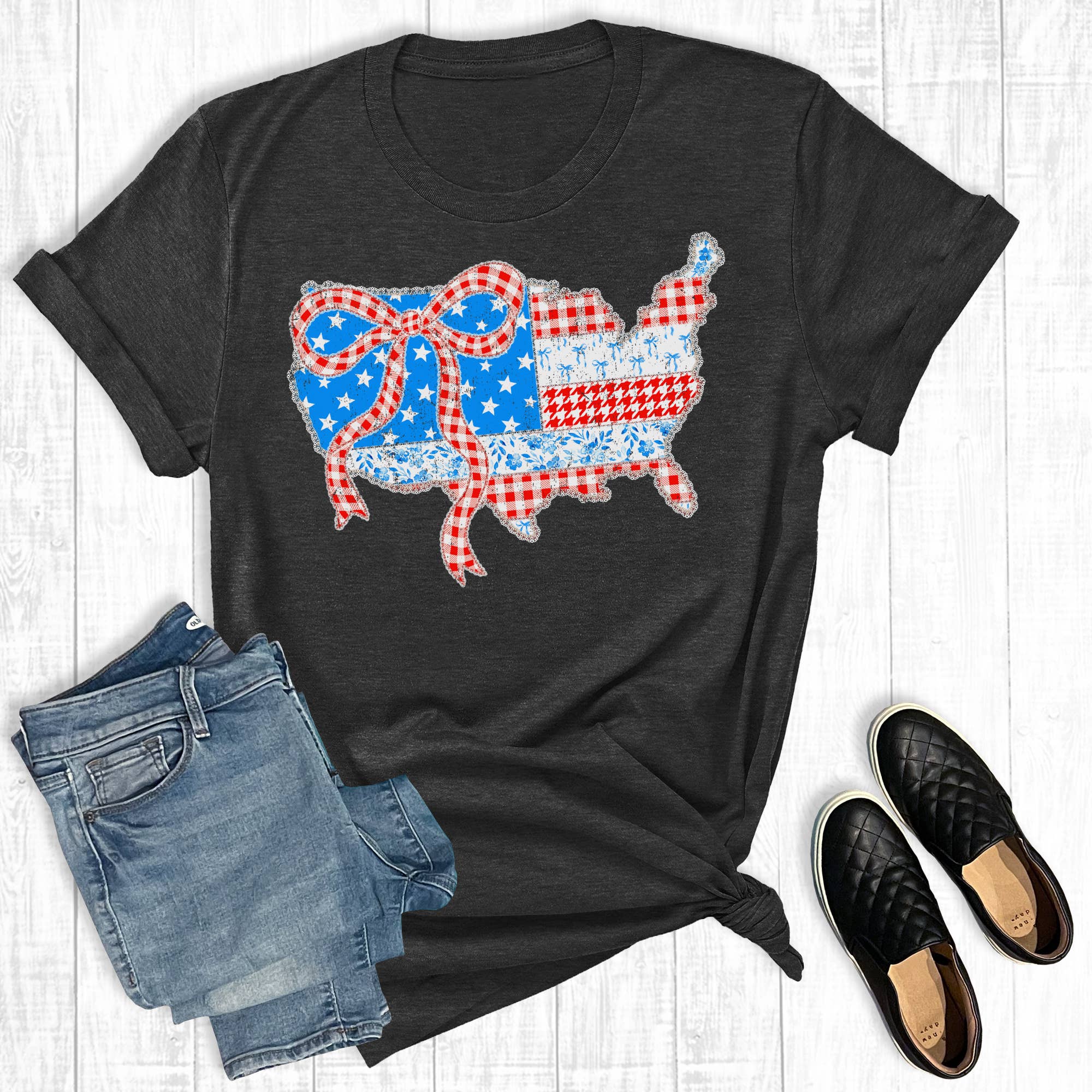 Retro Coquette Quilted 4th of July Graphic Tee Hoodie, Sweatshirt | PodTeesHub.com