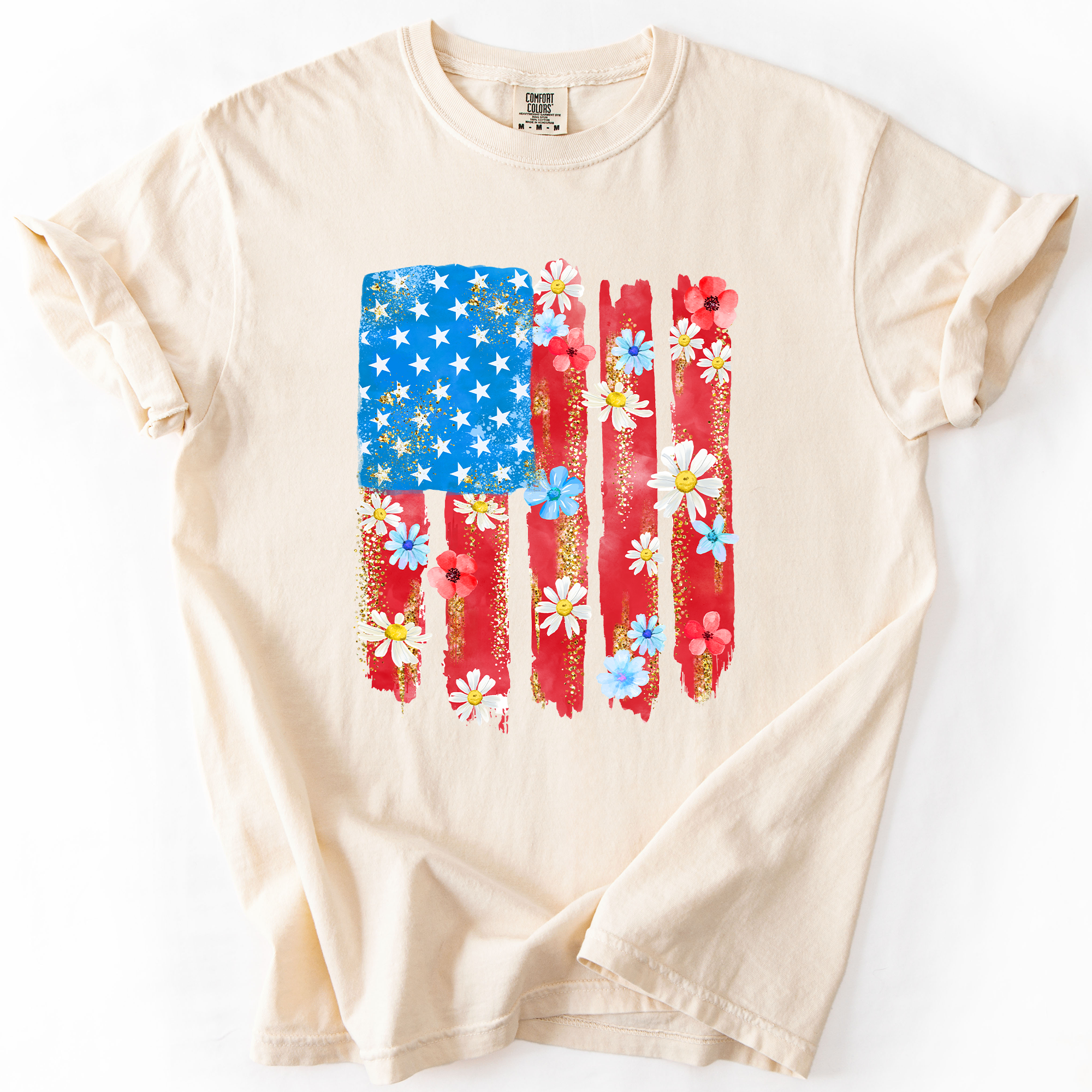 Retro Flower Flag, America USA, Comfort Colors T-Shirt Hoodie, Sweatshirt | PodTeesHub.com