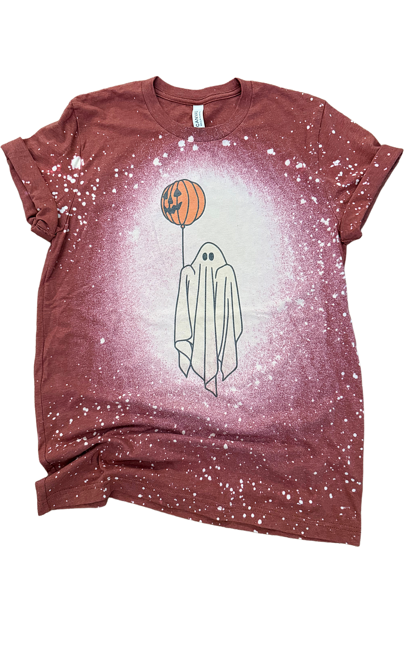 Ghost with Pumpkin Balloon Halloween Bleached Tee Hoodie, Sweatshirt | PodTeesHub.com