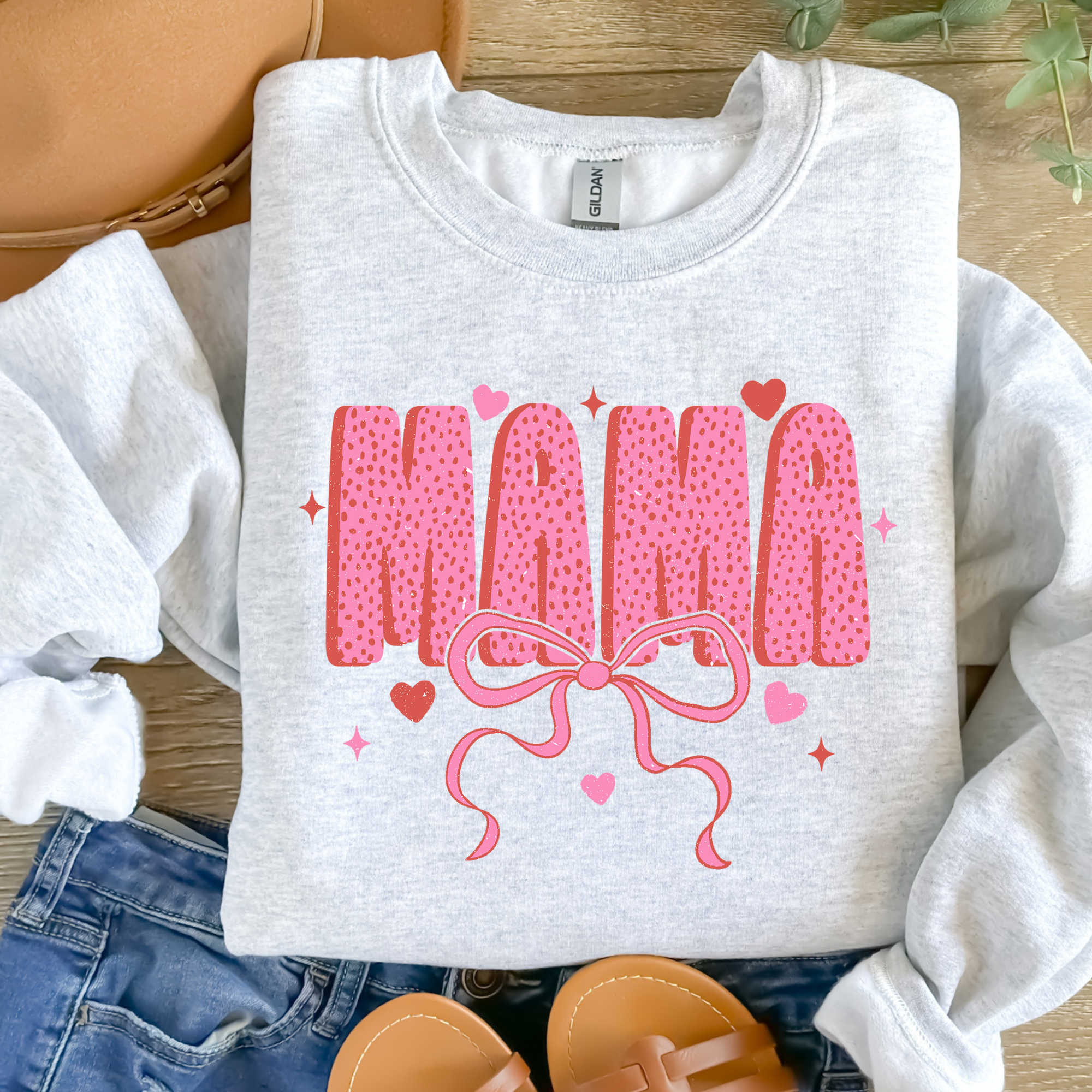 Valentines Mama Bow Graphic Tee/Crewneck Hoodie, Sweatshirt | PodTeesHub.com