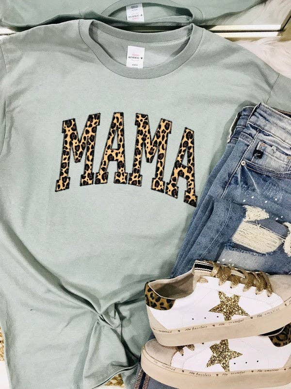 Mama Varsity Leopard Applique Tee Hoodie, Sweatshirt | PodTeesHub.com