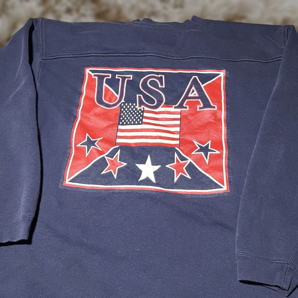 Vintage Galt Sand Sweatshirt Mens Large Blue Usa Flag Stars Stripes Graphic Pullover Mens T-Shirts, Hoodie | PodTeesHub.com