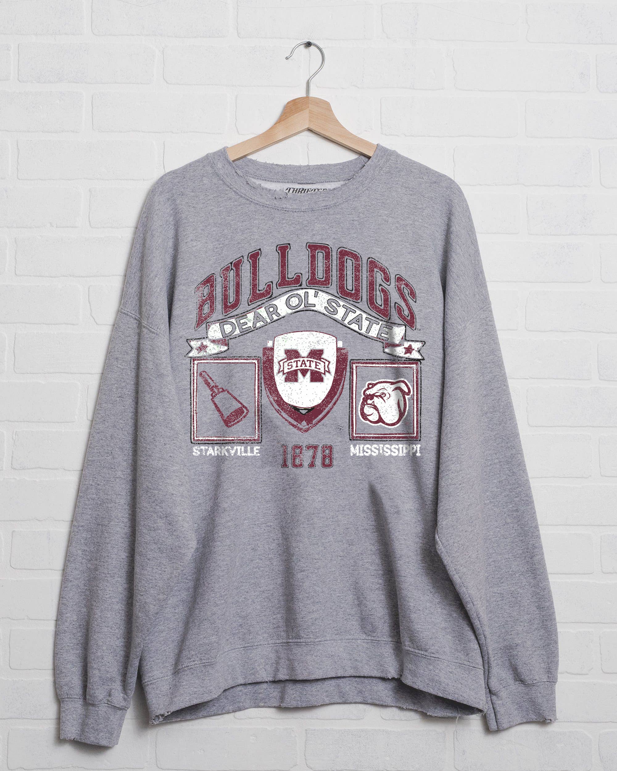 Mississippi State Bulldogs Patch Gray Thrifted Sweatshirt T-Shirts, Hoodie | PodTeesHub.com