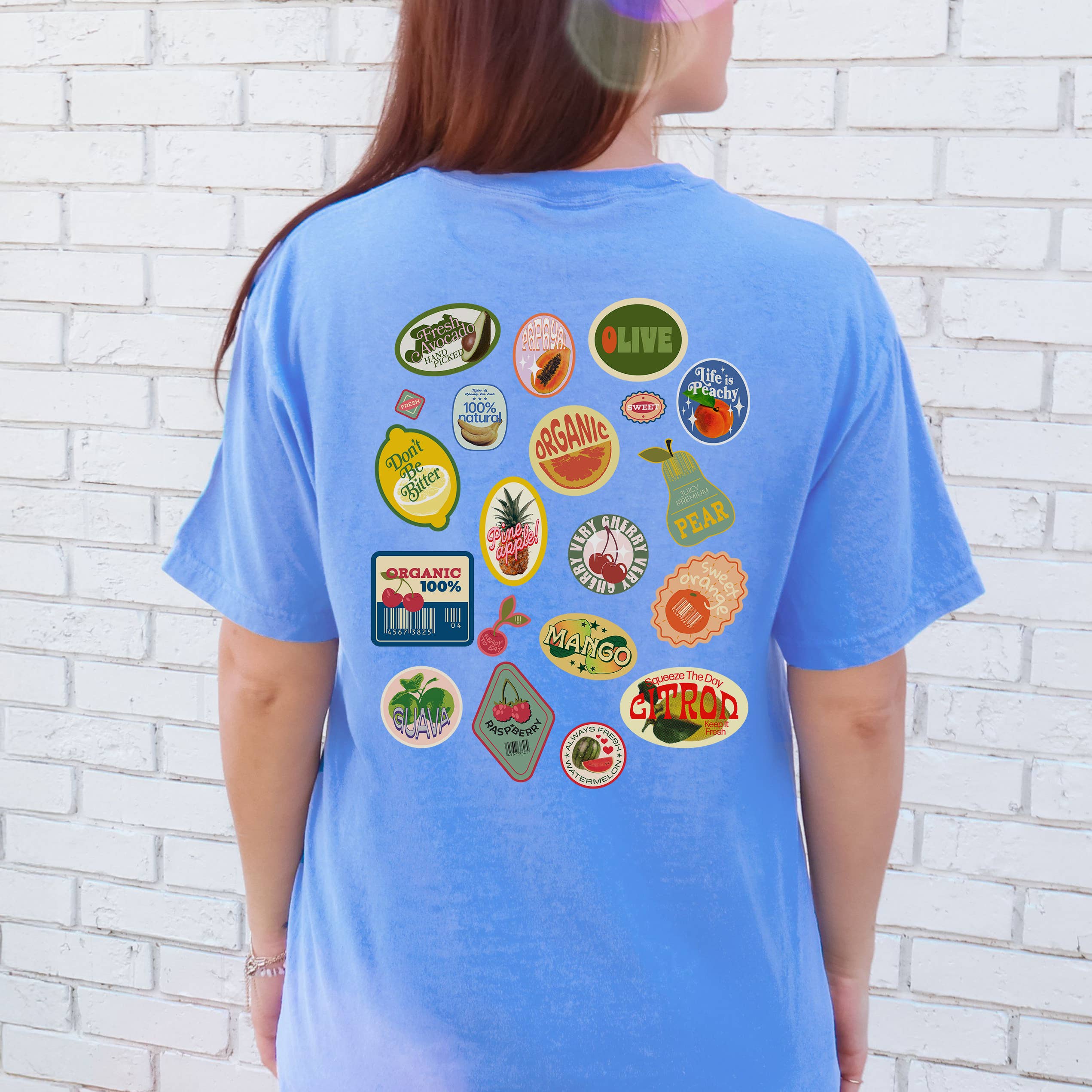 Fruit Stickers Tee | Label | Trendy Hoodie, Sweatshirt | PodTeesHub.com