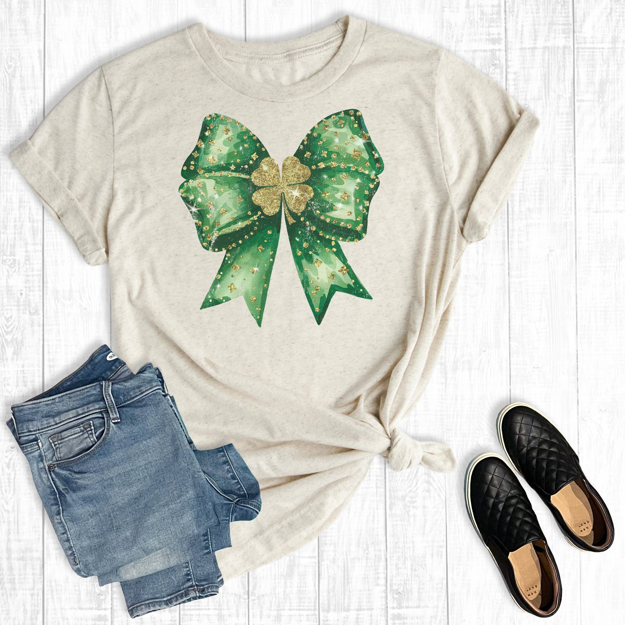 St Paddy's Day Coquette Bow Graphic Tee Hoodie, Sweatshirt | PodTeesHub.com