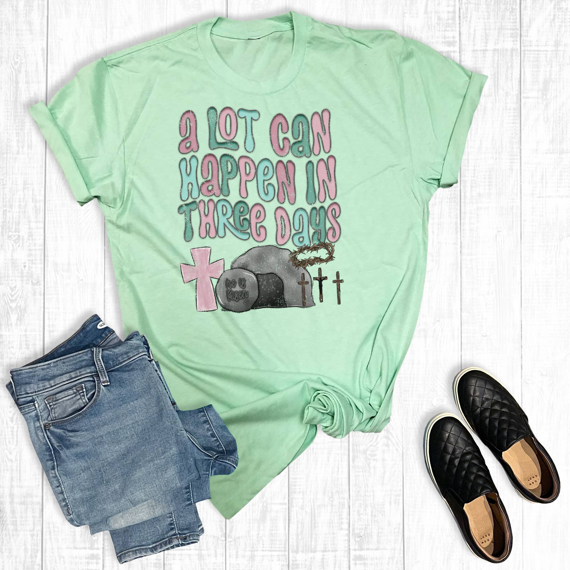Easter A Lot Can Happen in Three Days Graphic Tee Hoodie, Sweatshirt | PodTeesHub.com