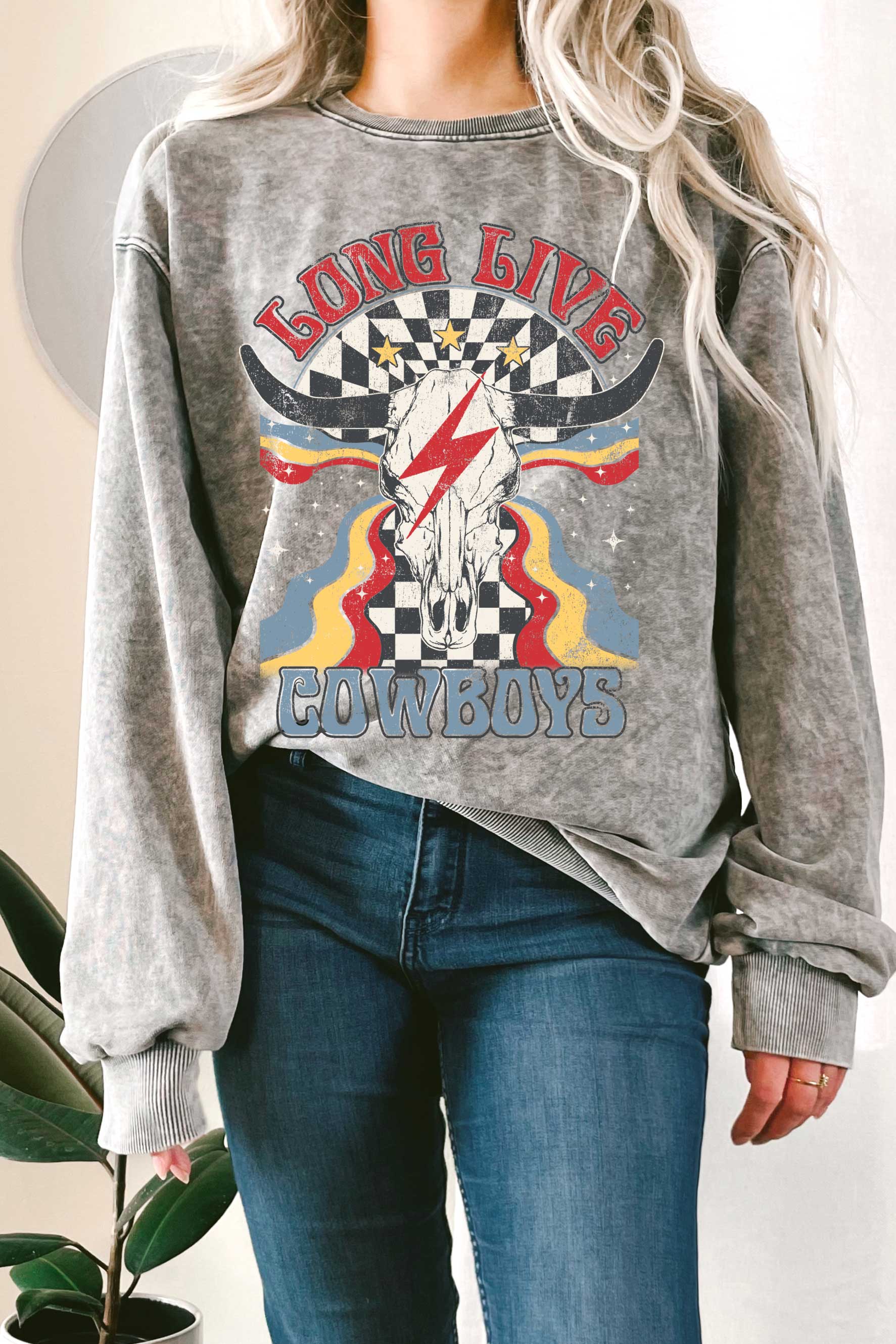 Long Live Cowboys Cow Skull Mineral Graphic Terry Sweatshirt T-Shirts, Hoodie | PodTeesHub.com
