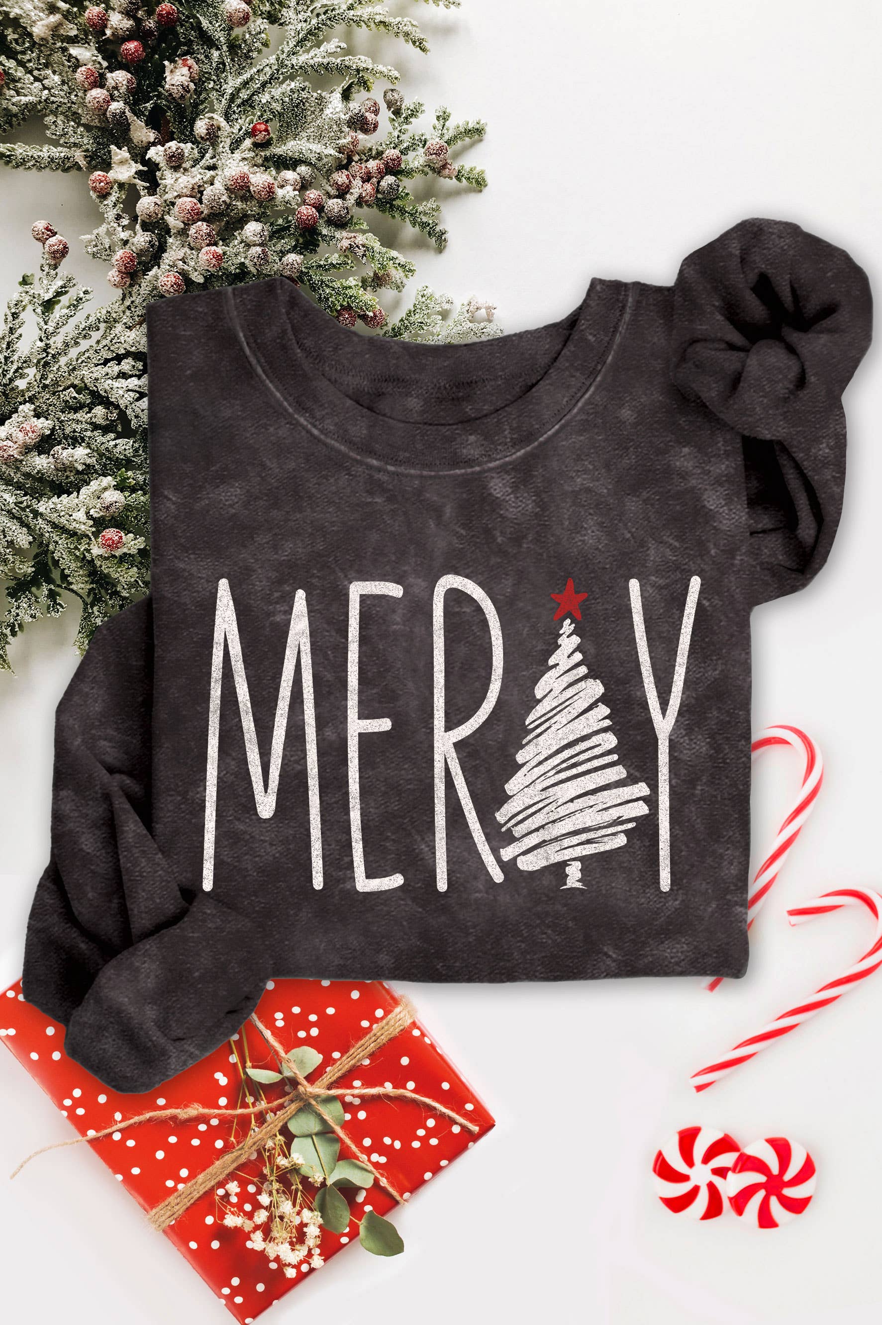 Merry Christmas Tree Graphic Mineral Brushed Sweatshirt T-Shirts, Hoodie | PodTeesHub.com