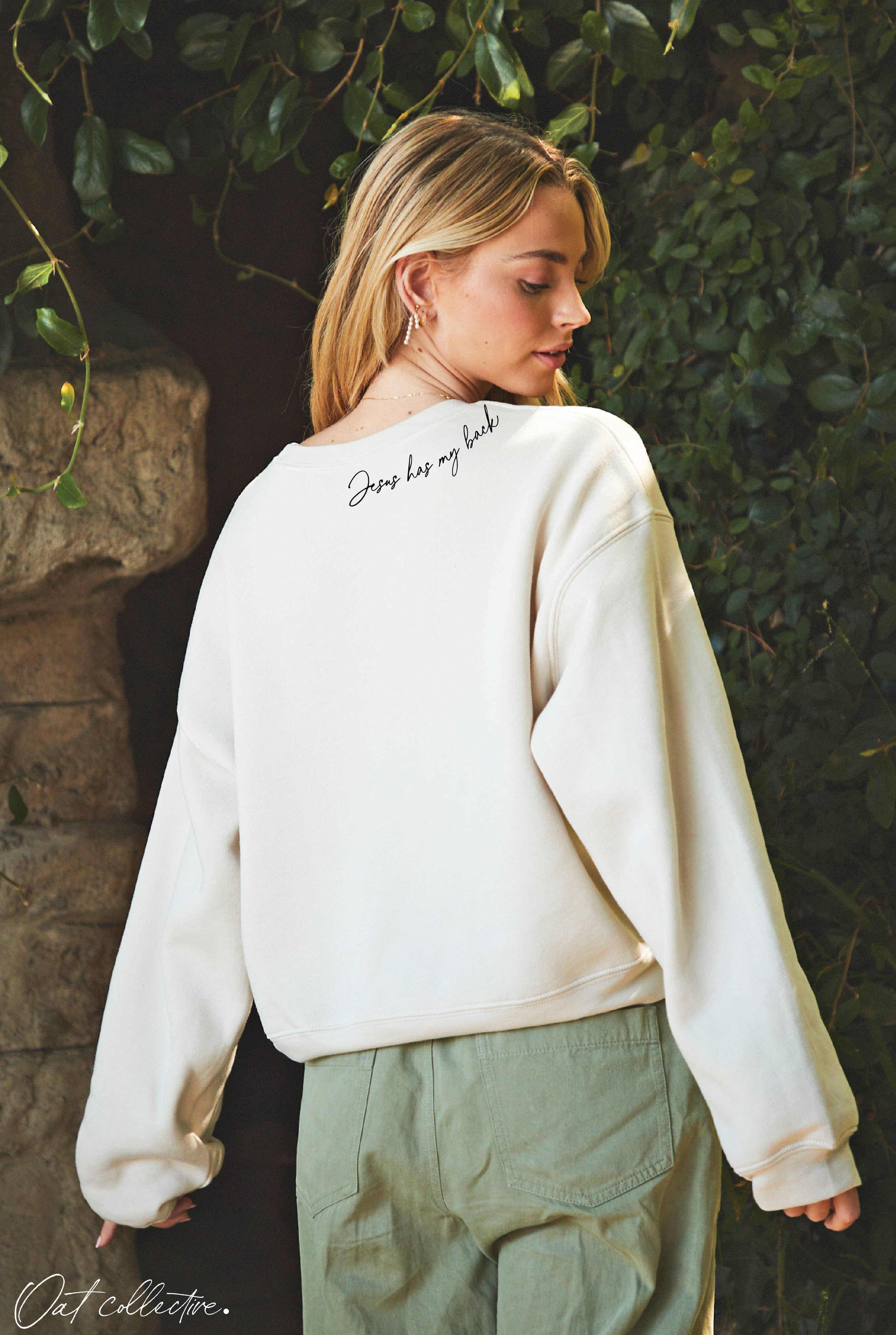 Jesus Has My Back Mid Cropped Graphic Sweatshirt T-Shirts, Hoodie | PodTeesHub.com