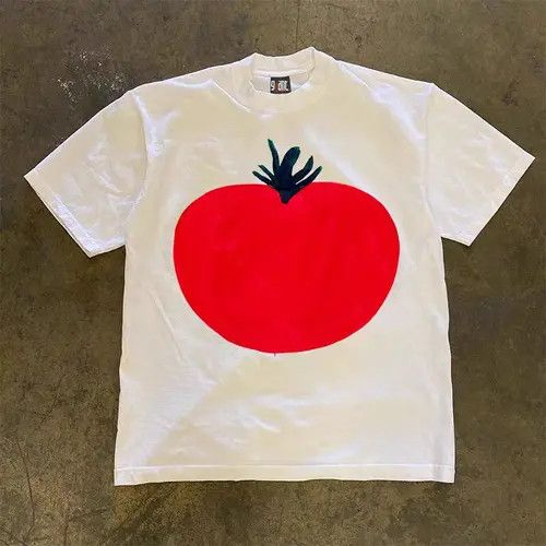 Rumi A Tomato Print White Loose Retro T Shirt Hoodie, Sweatshirt | PodTeesHub.com