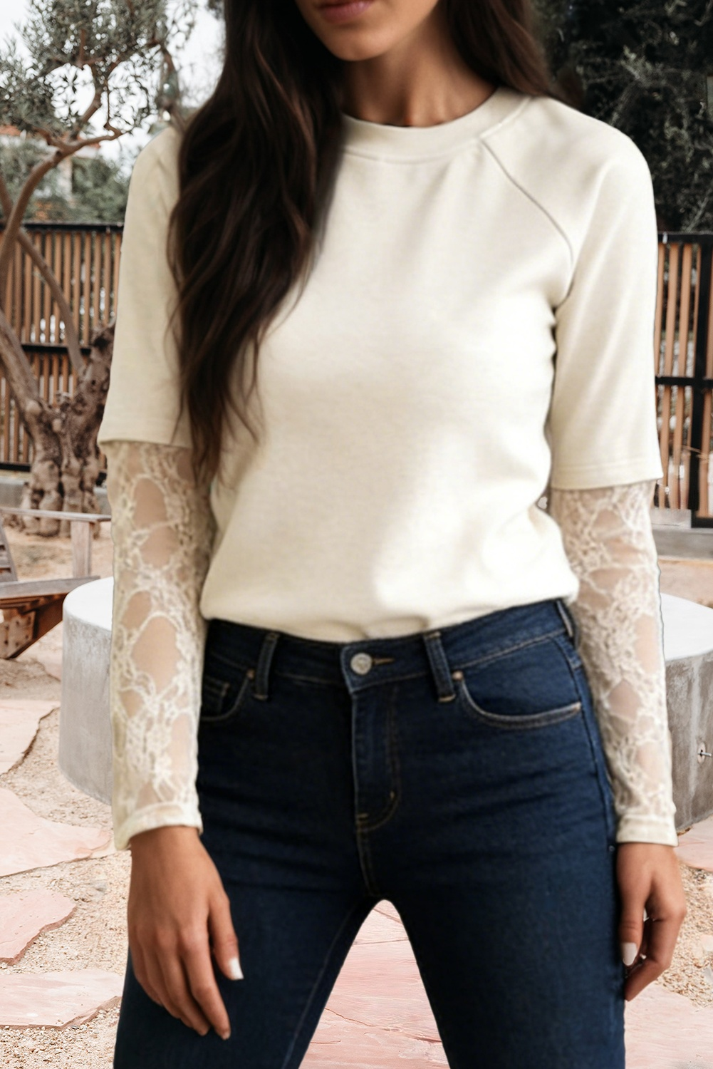 Solid Color Lace Patchwork Long Sleeve T Shirt (S-Xl) Hoodie, Sweatshirt | PodTeesHub.com
