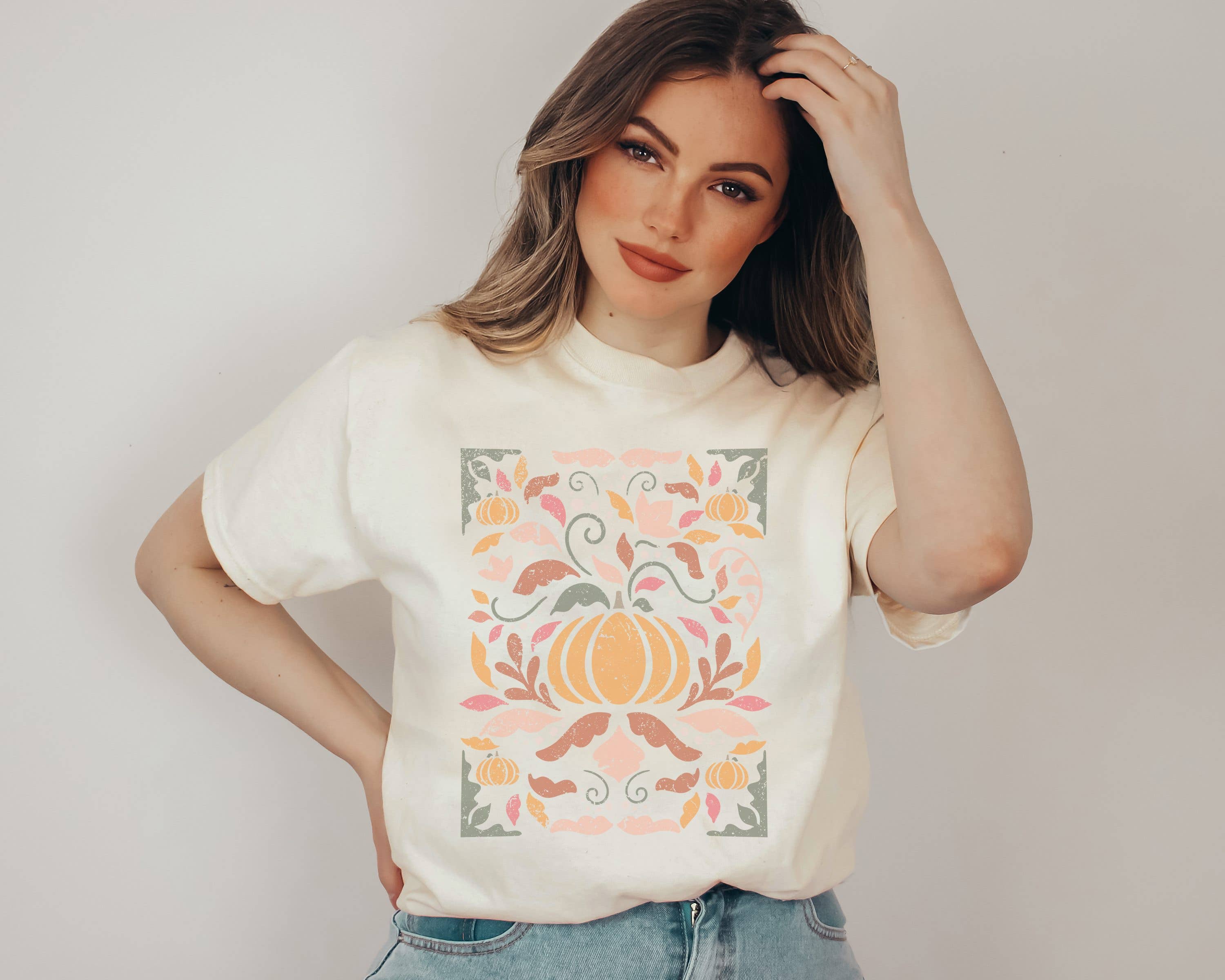 Retro Fall Floral Pumpkins Tee | Fall Holiday Graphic Tees Hoodie, Sweatshirt | PodTeesHub.com