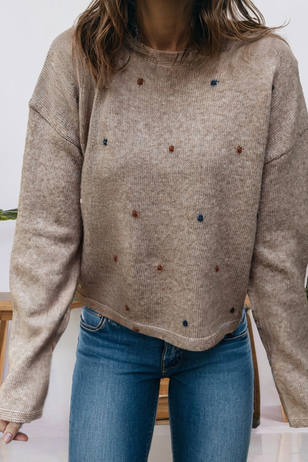 Contrast Colored Dot Detail Drop Shoulder Sweater (S-Xl) T-Shirts, Hoodie, Sweatshirt | PodTeesHub.com