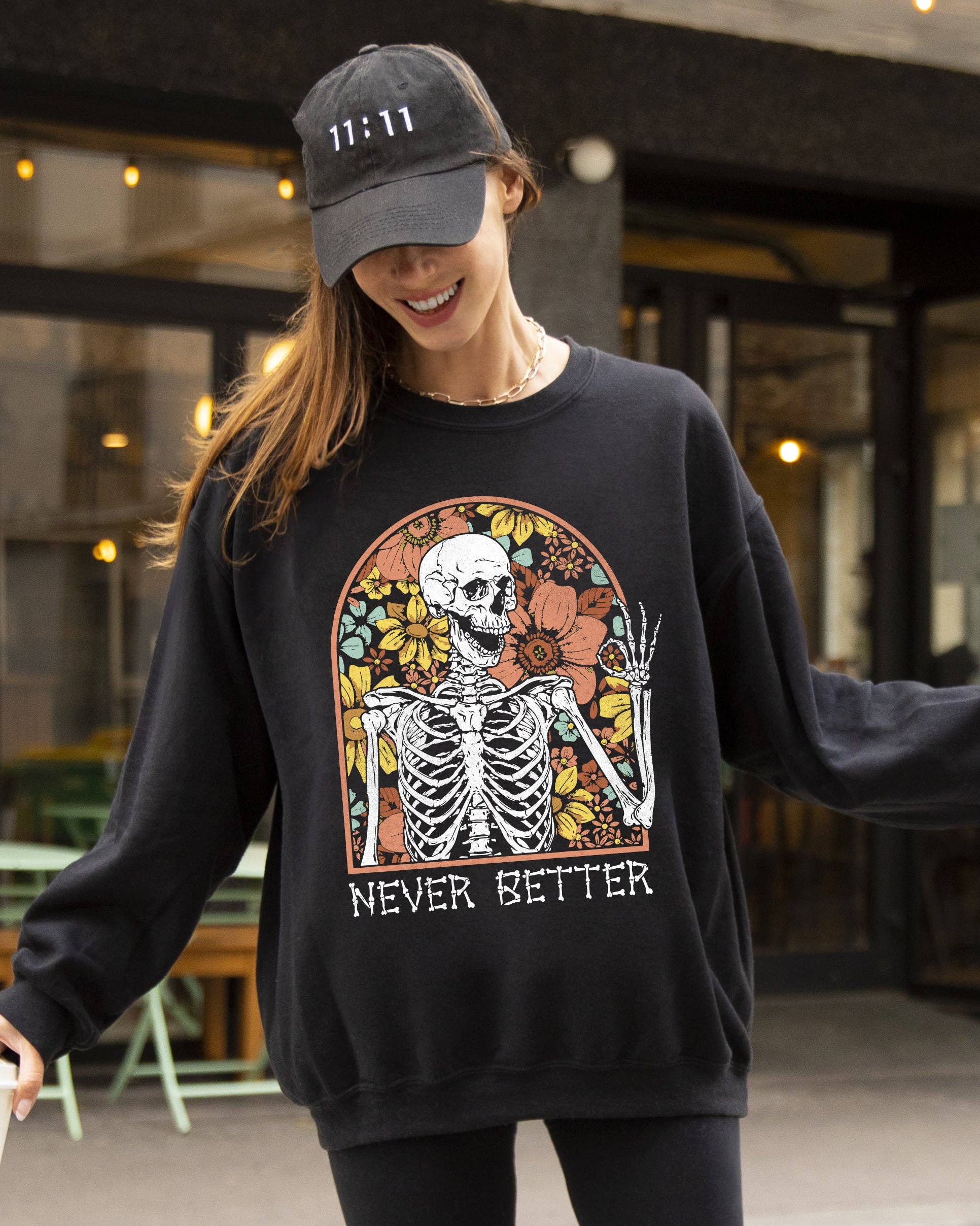 Never Better, Floral Skeleton, Ghost Halloween Sweatshirt T-Shirts, Hoodie | PodTeesHub.com
