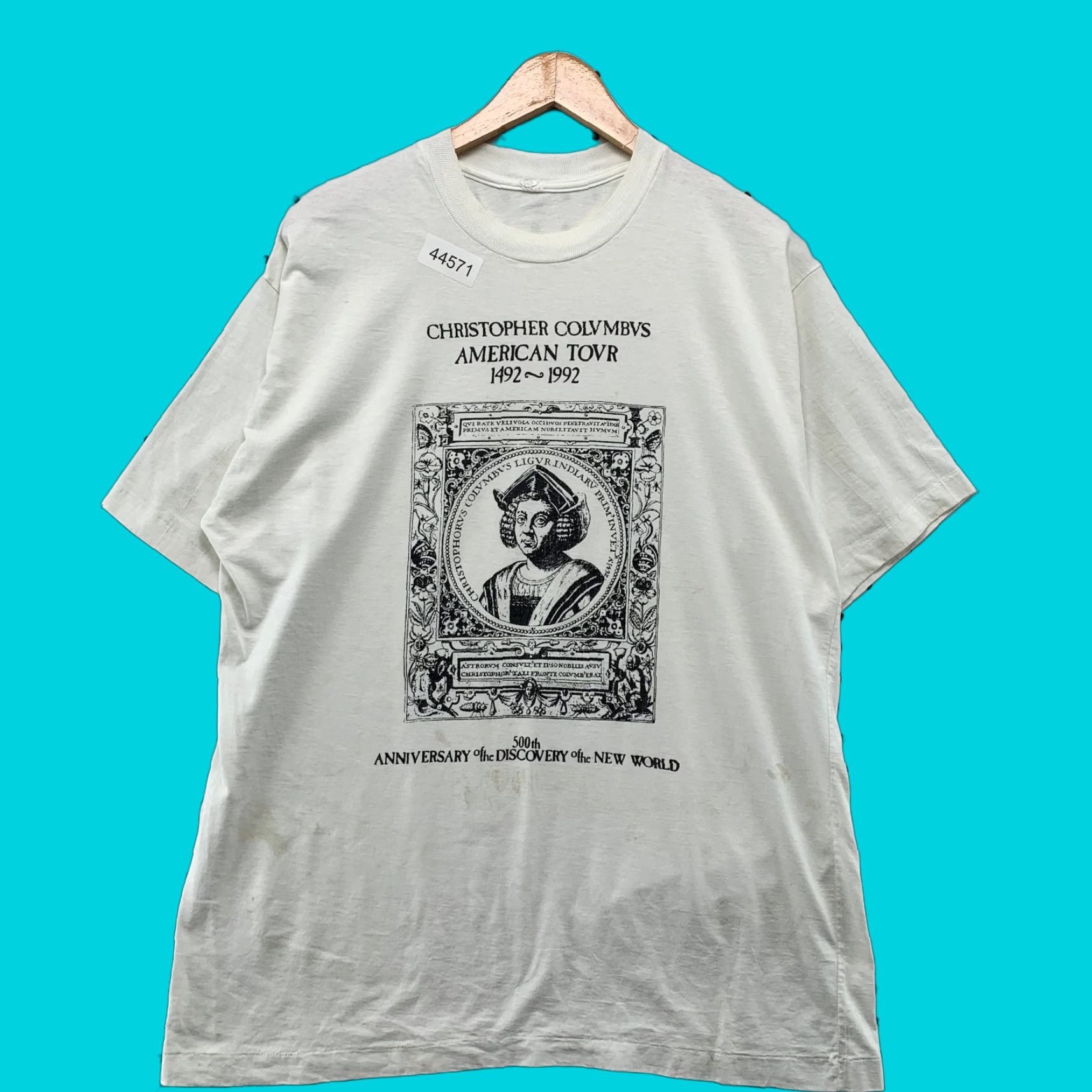 Vintage Christopher Columbus Shirt Mens L White Velero 1992 90s History Graphic Print T Shir Hoodie, Sweatshirt