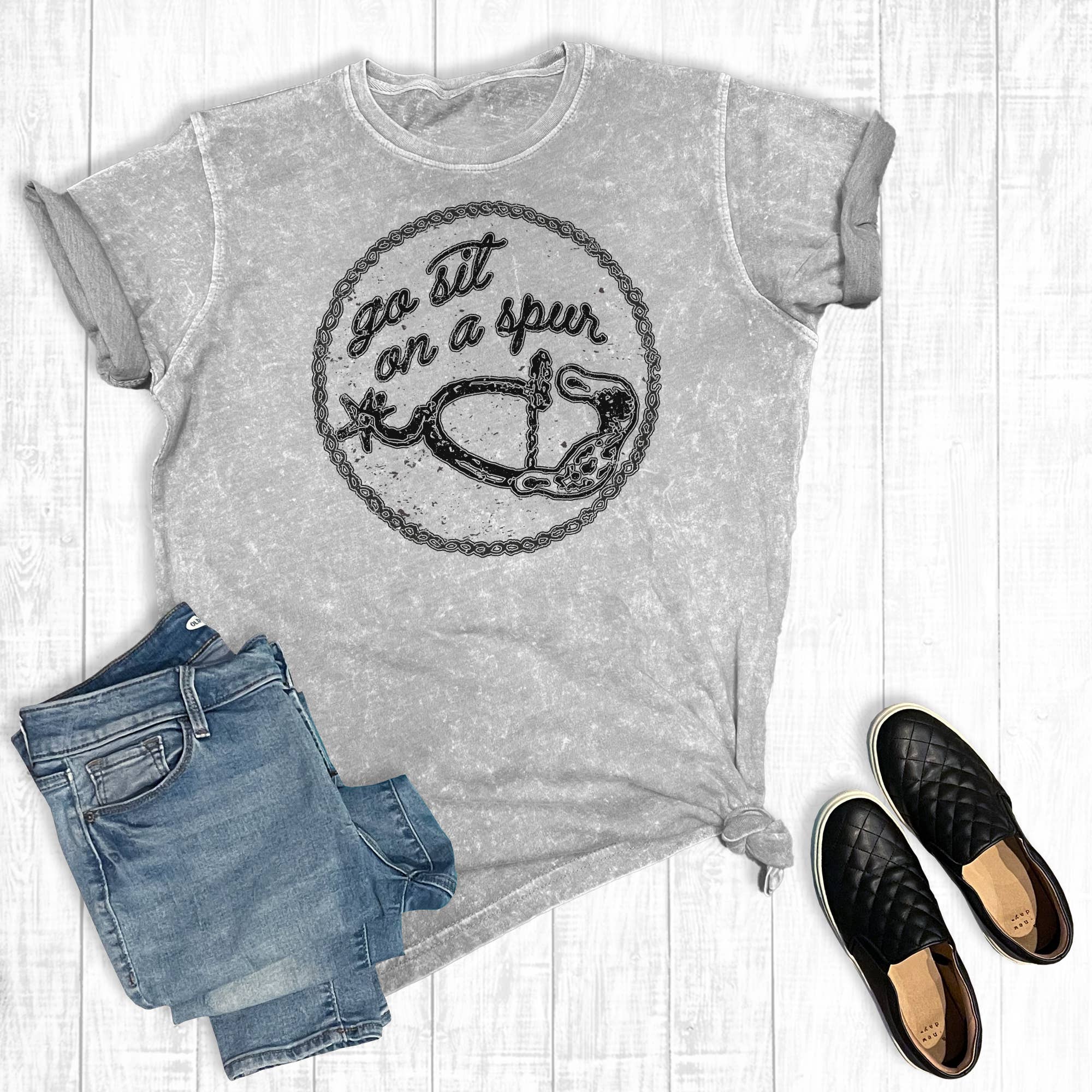 Western Go Sit On A Spur Mineral Wash Graphic Tee Hoodie, Sweatshirt | PodTeesHub.com
