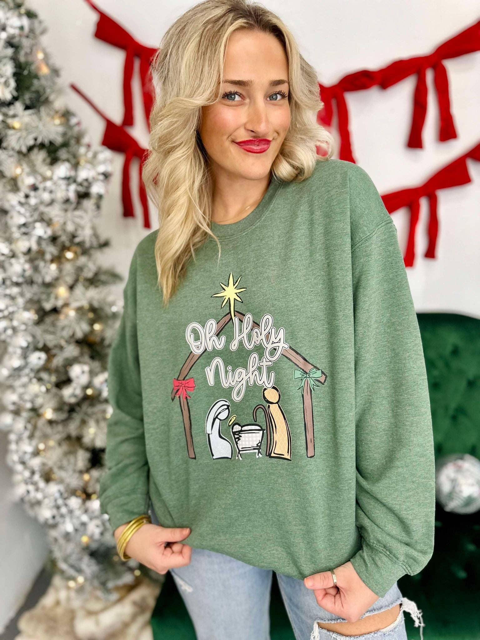 Oh Holy Night Nativity Manger Dtf Sweatshirt T-Shirts, Hoodie | PodTeesHub.com
