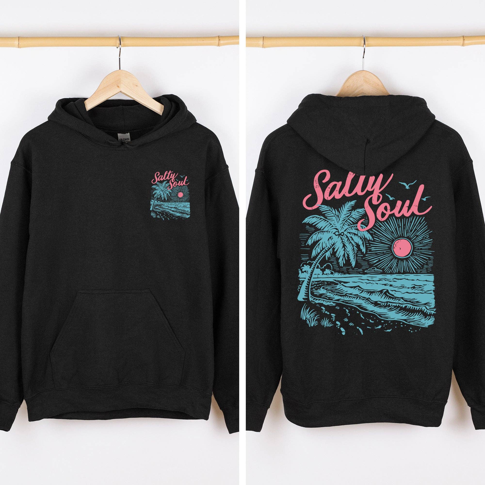 Salty Soul, Beach, Sunshine Front and Back Hooded Sweatshirt T-Shirts, Hoodie | PodTeesHub.com