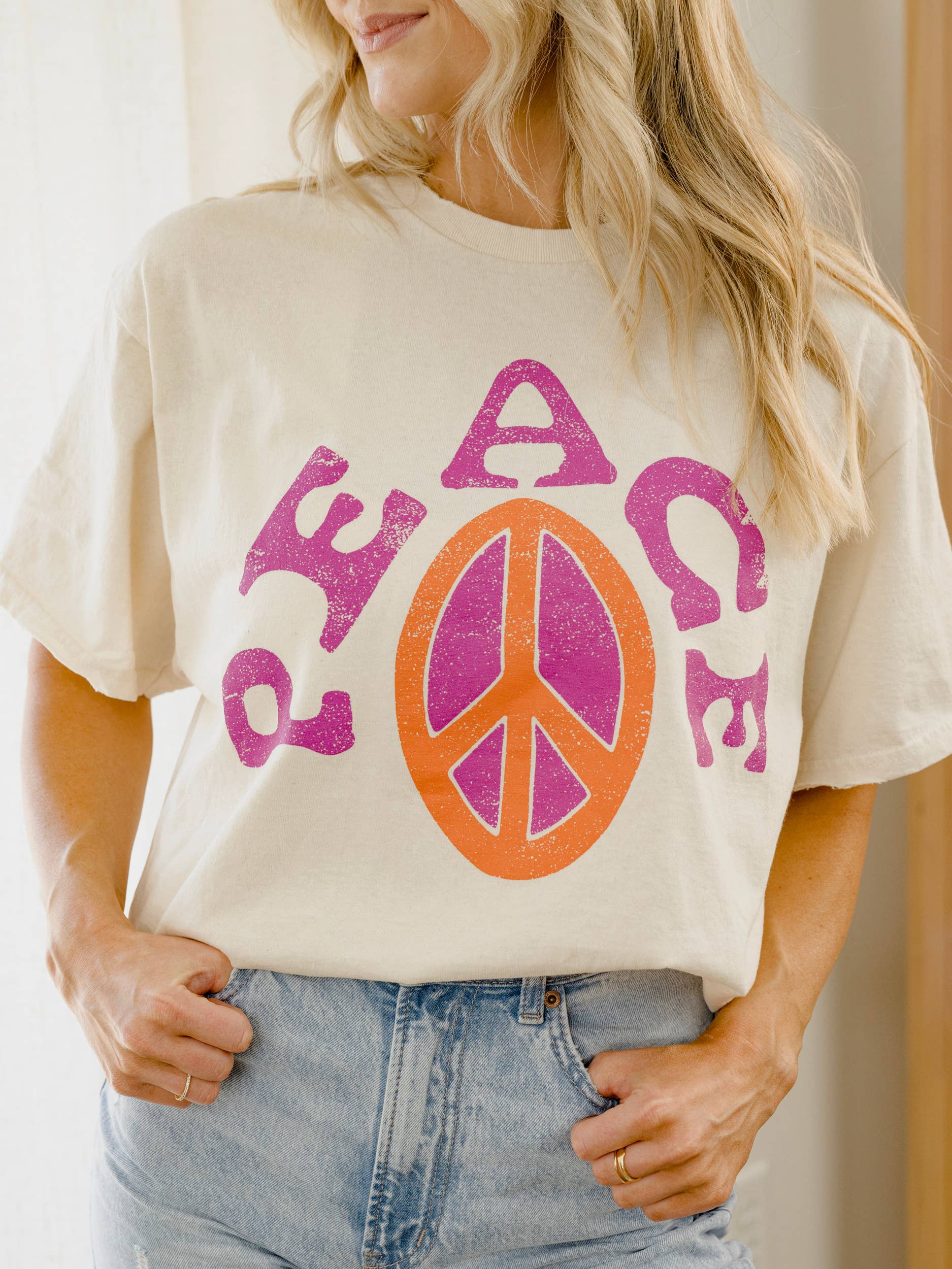Peace Sign Off White Thrifted Graphic Tee Hoodie, Sweatshirt | PodTeesHub.com