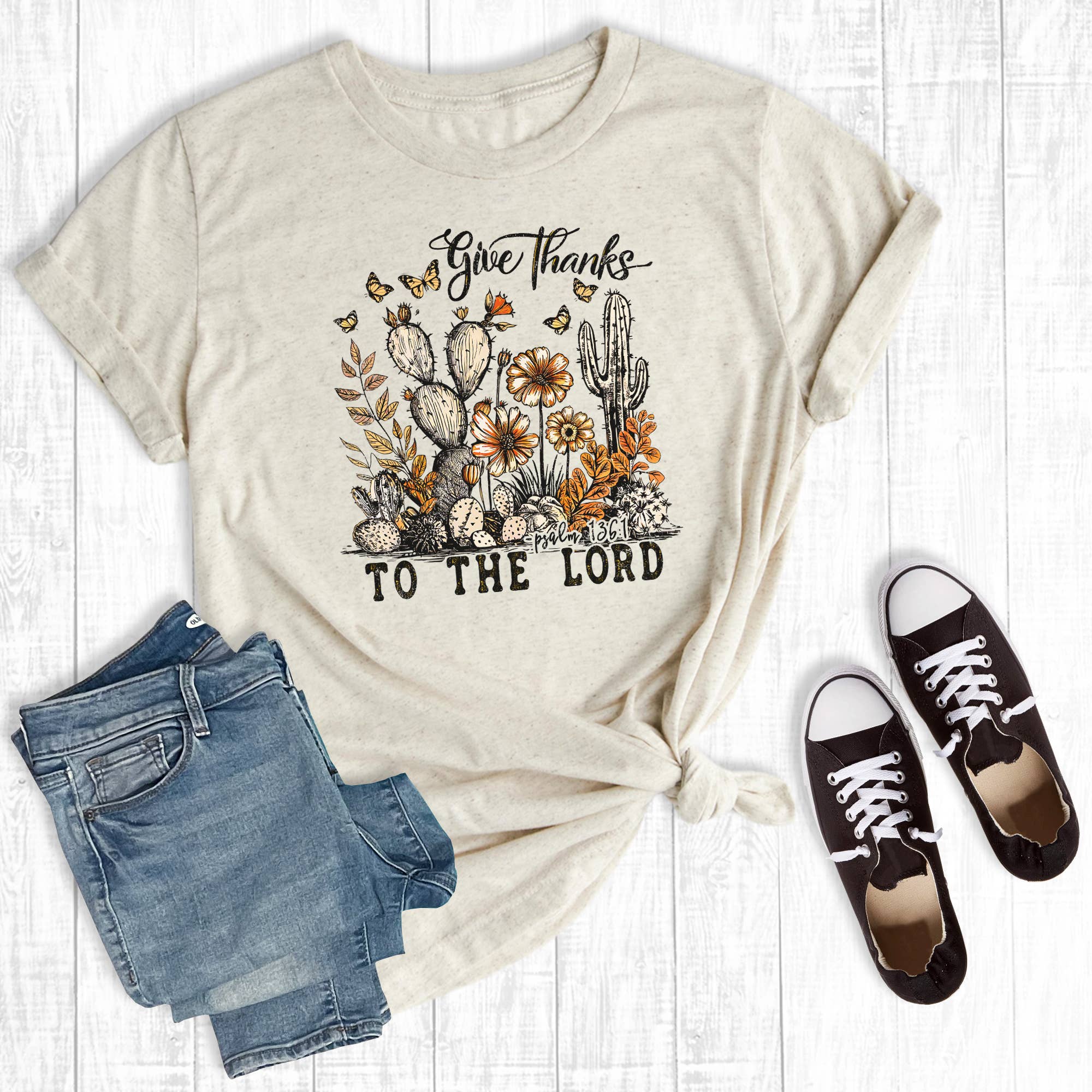 Faith Desert Give Thanks To the Lord Graphic Tee Hoodie, Sweatshirt | PodTeesHub.com