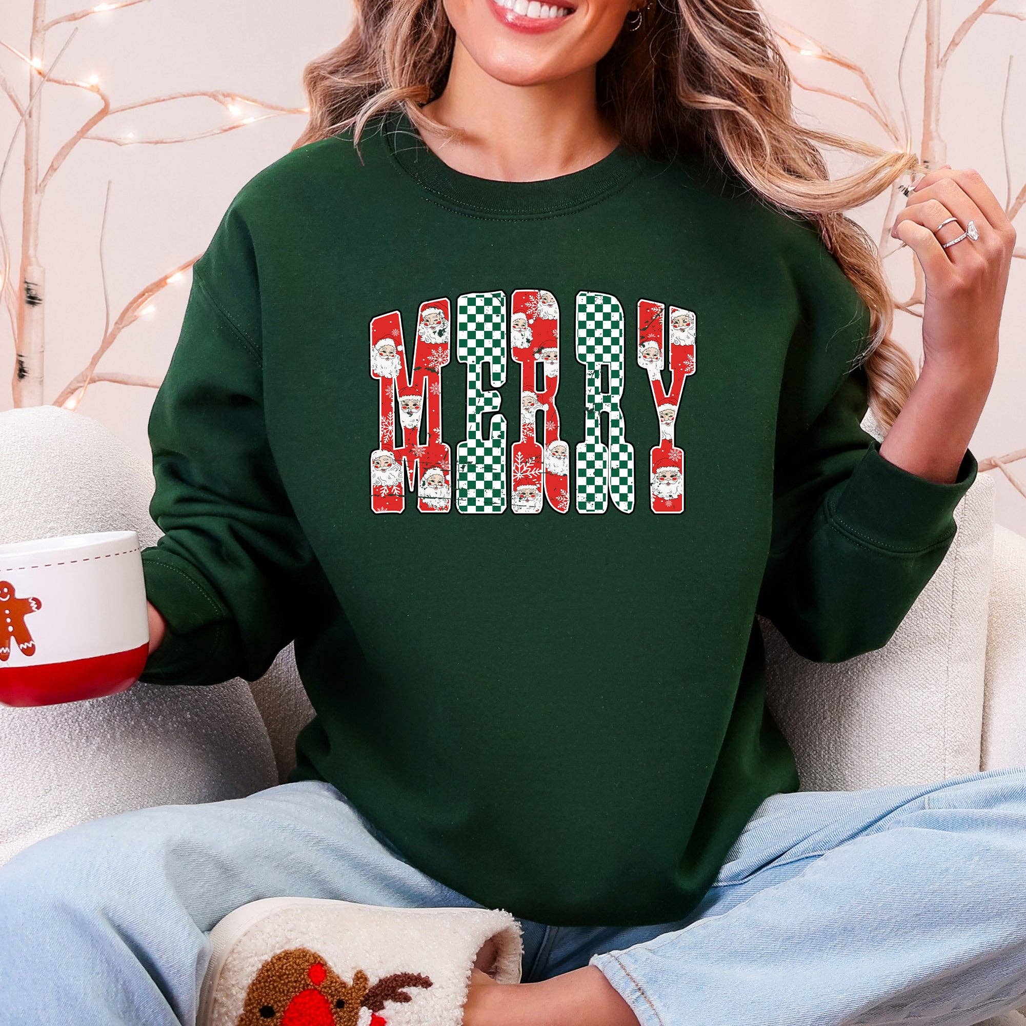 Merry, Varsity Santa, Checkered, Christmas Sweatshirt T-Shirts, Hoodie | PodTeesHub.com