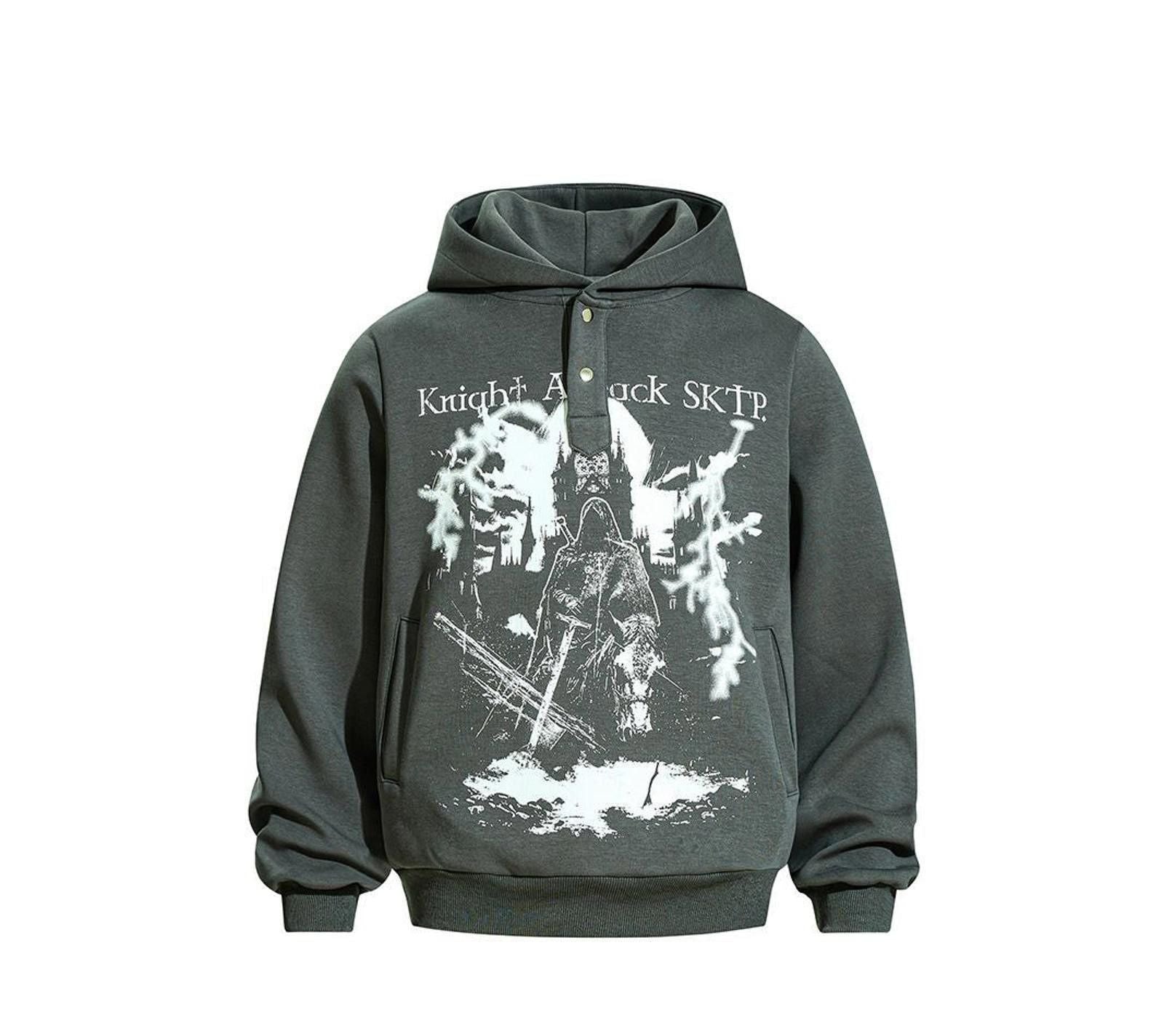 Japanese Brand Gray Graphic Hoodie Casual Men S Streetwear Hoodie T-Shirts, Sweatshirt | PodTeesHub.com