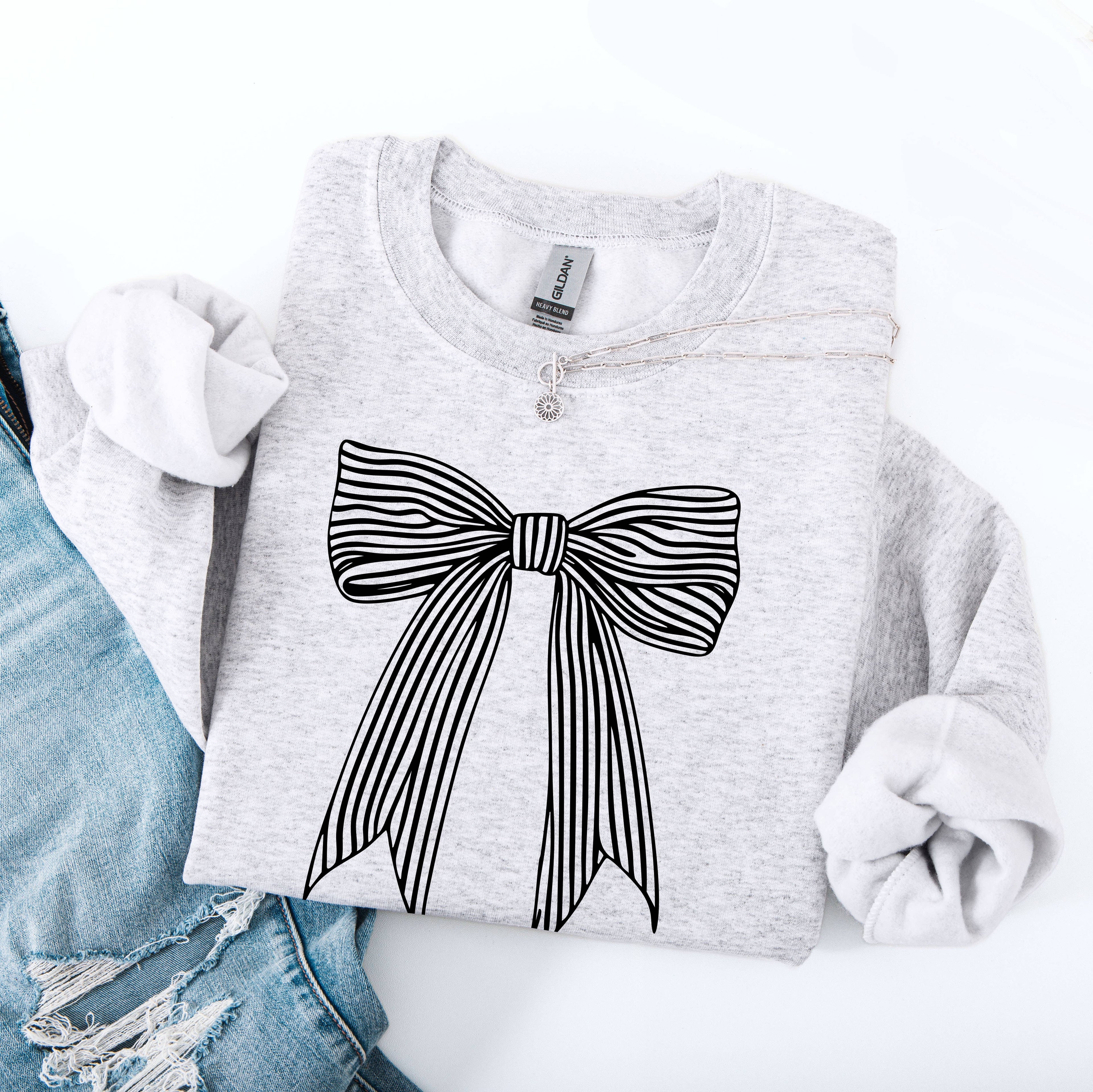 Coquette Bow Sweatshirt, Black Stripe Bow Sweatshirt, Cute T-Shirts, Hoodie | PodTeesHub.com