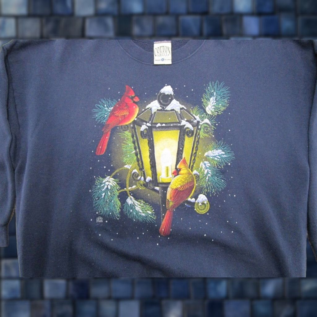 Vintage Cardinal Winter Graphic Sweatshirt Adult 3xl Cotton Grove Blue Pullover Long Sleeve T-Shirts, Hoodie | PodTeesHub.com