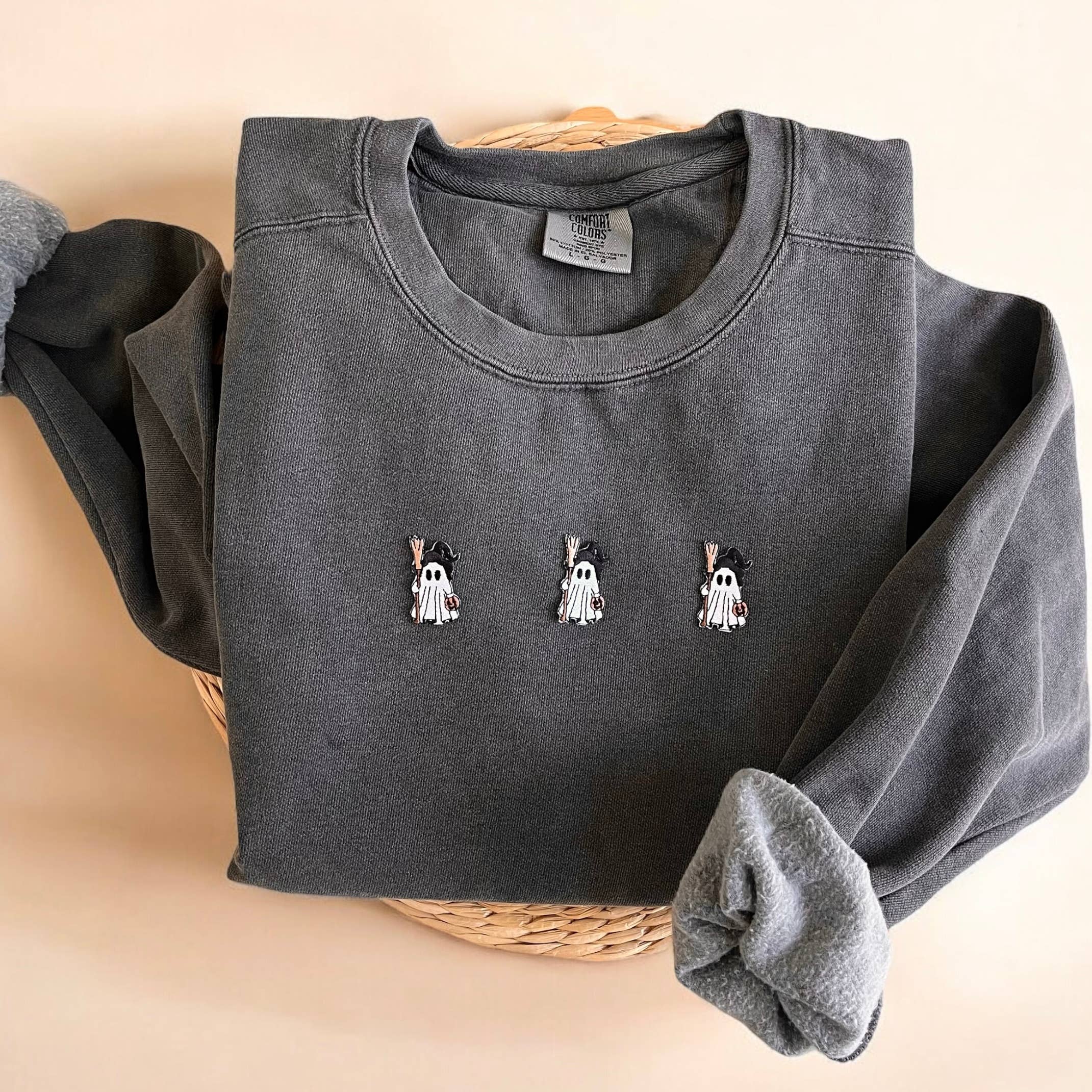 Comfort Colors® Ghost Sweatshirt, Halloween Sweatshirt Women T-Shirts, Hoodie | PodTeesHub.com