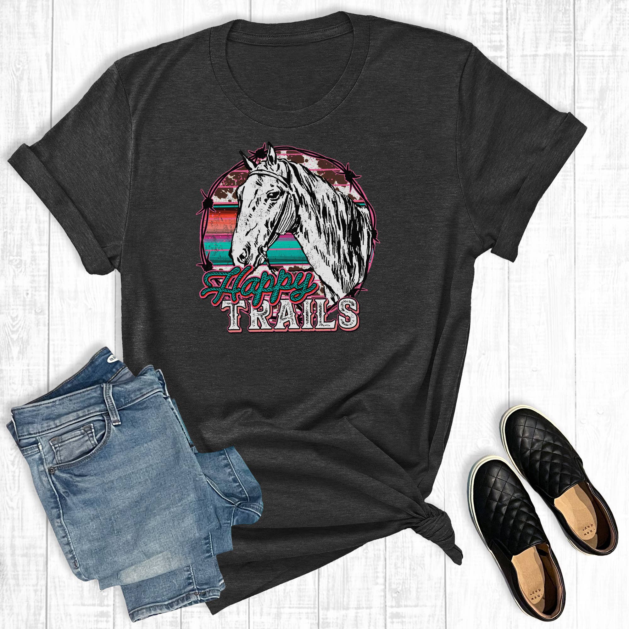 Western Happy Trails Horse Graphic Tee Hoodie, Sweatshirt | PodTeesHub.com