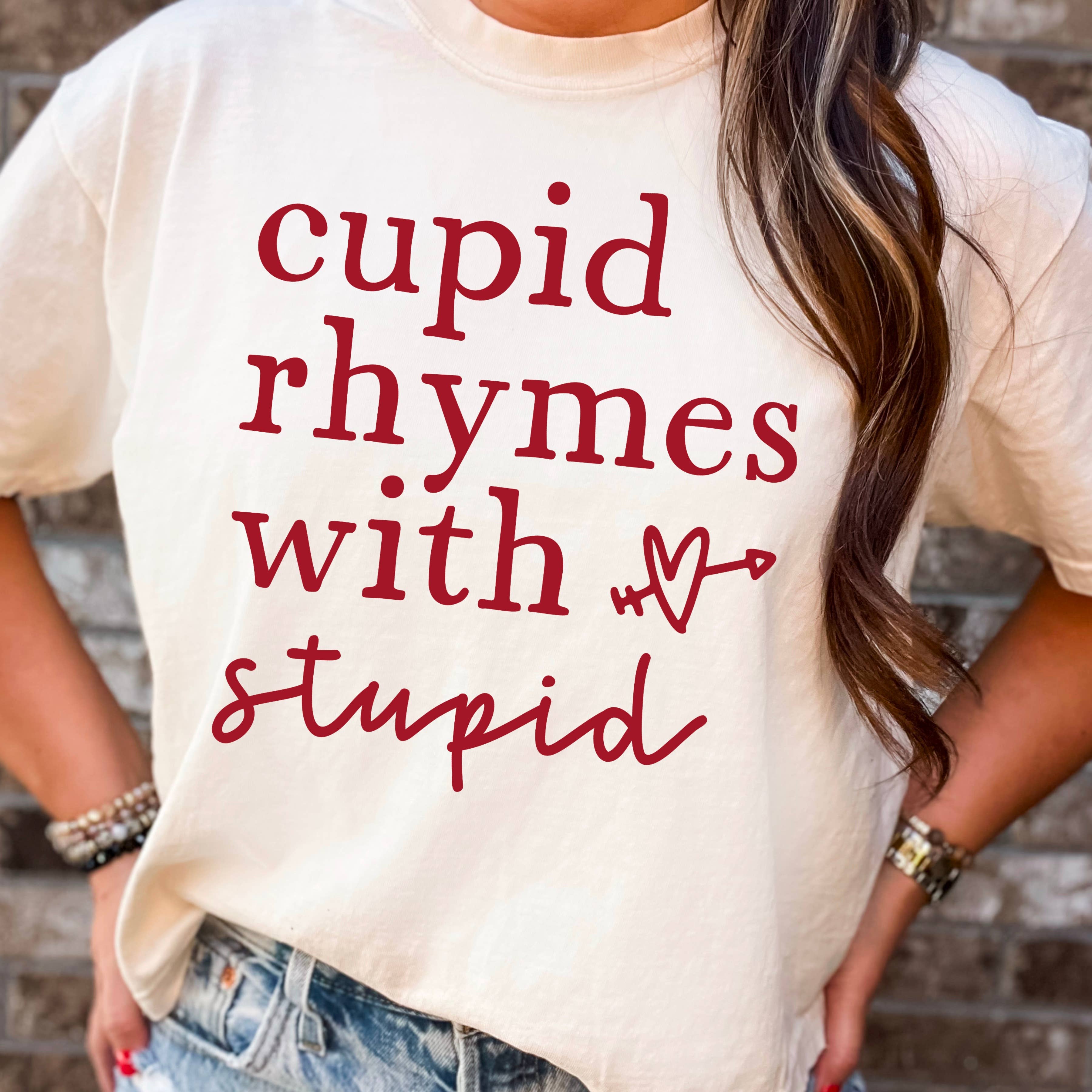 Cupid Rhymes with Stupid Graphic Tee | Comfort Colors Hoodie, Sweatshirt | PodTeesHub.com
