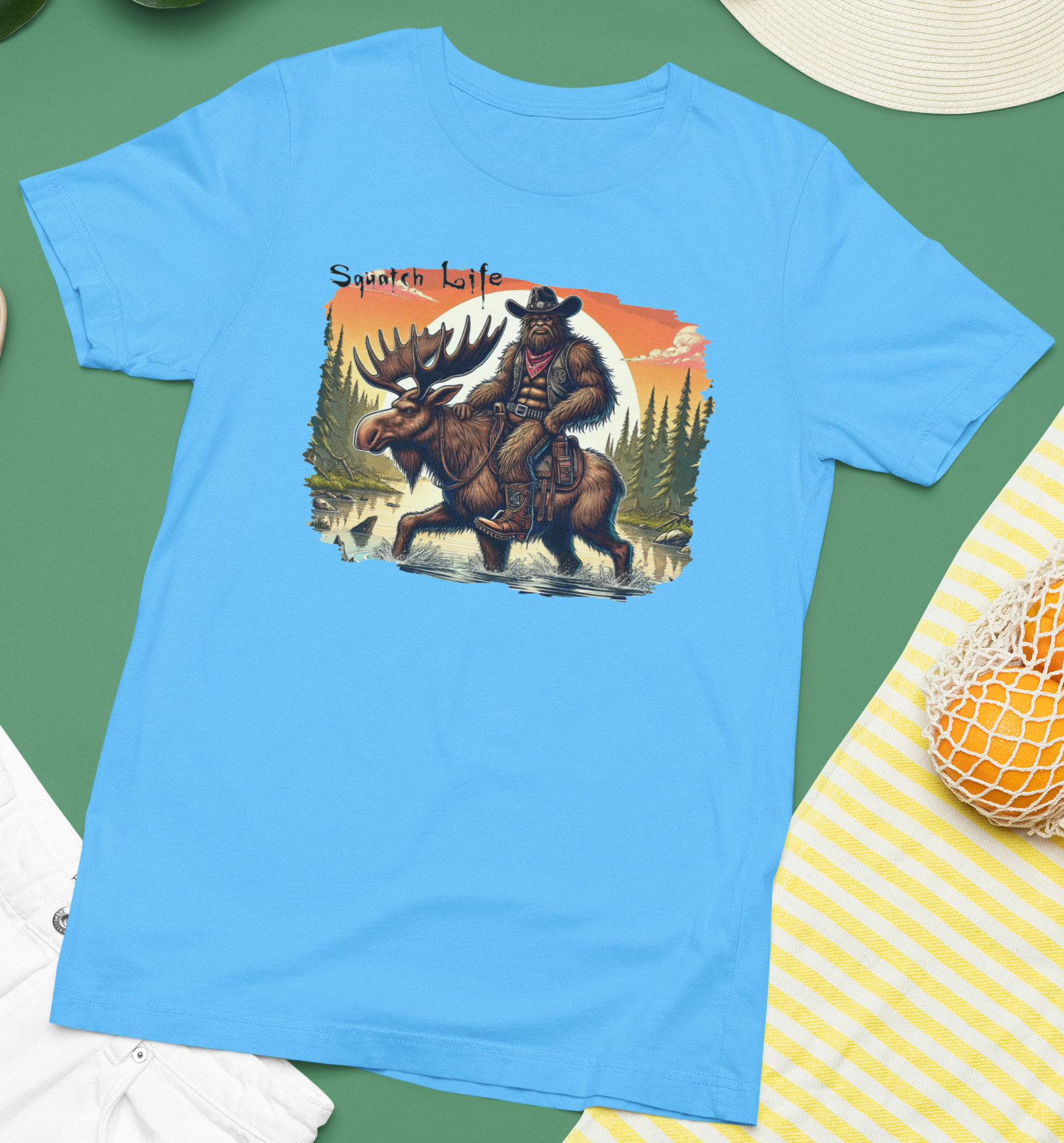 Squatch Life - Bigfoot Riding Moose Tshirt Hoodie, Sweatshirt | PodTeesHub.com