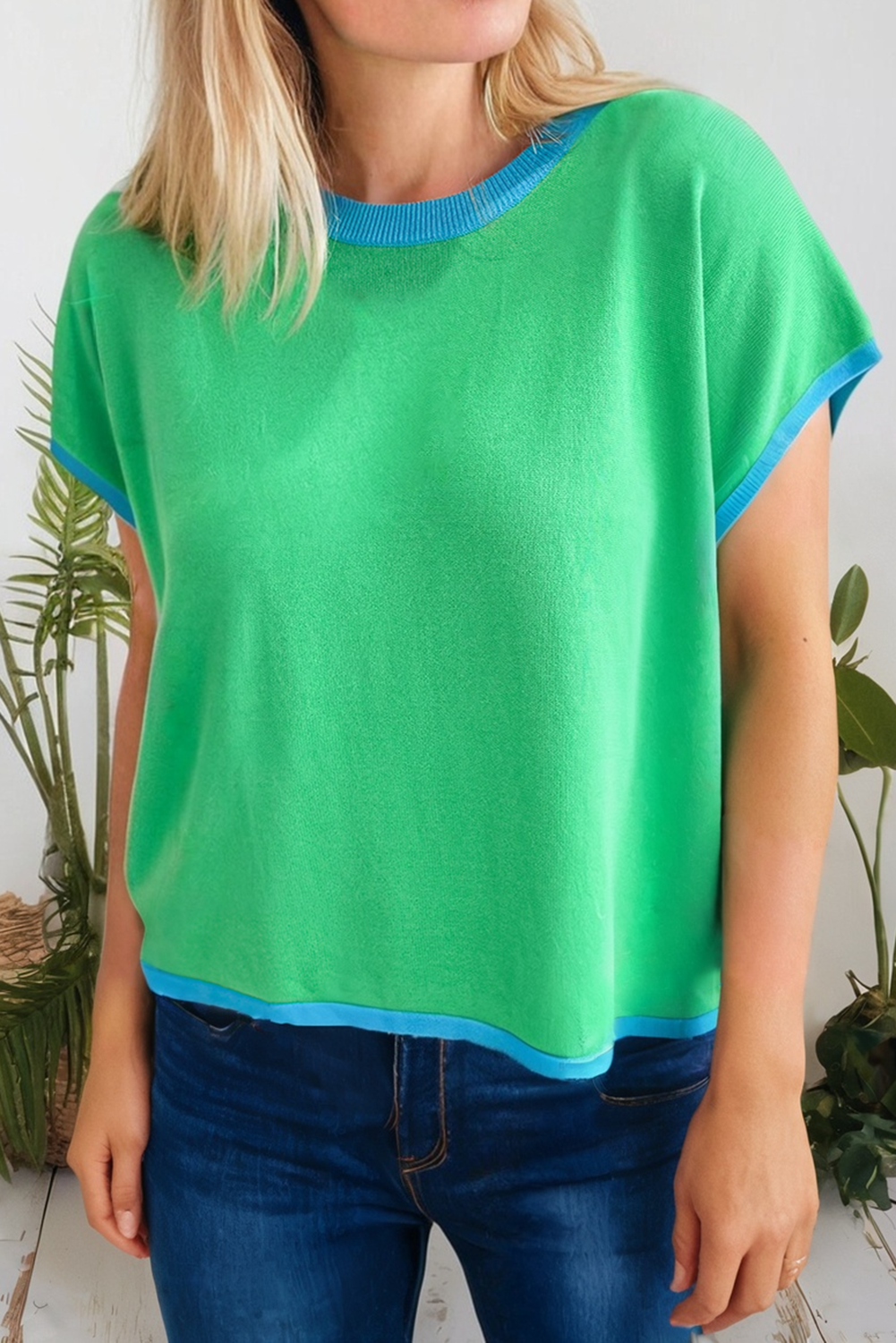 Lucky Contrast Trim Short Sleeve Loose Knit Sweater (S-Xl) T-Shirts, Hoodie, Sweatshirt | PodTeesHub.com