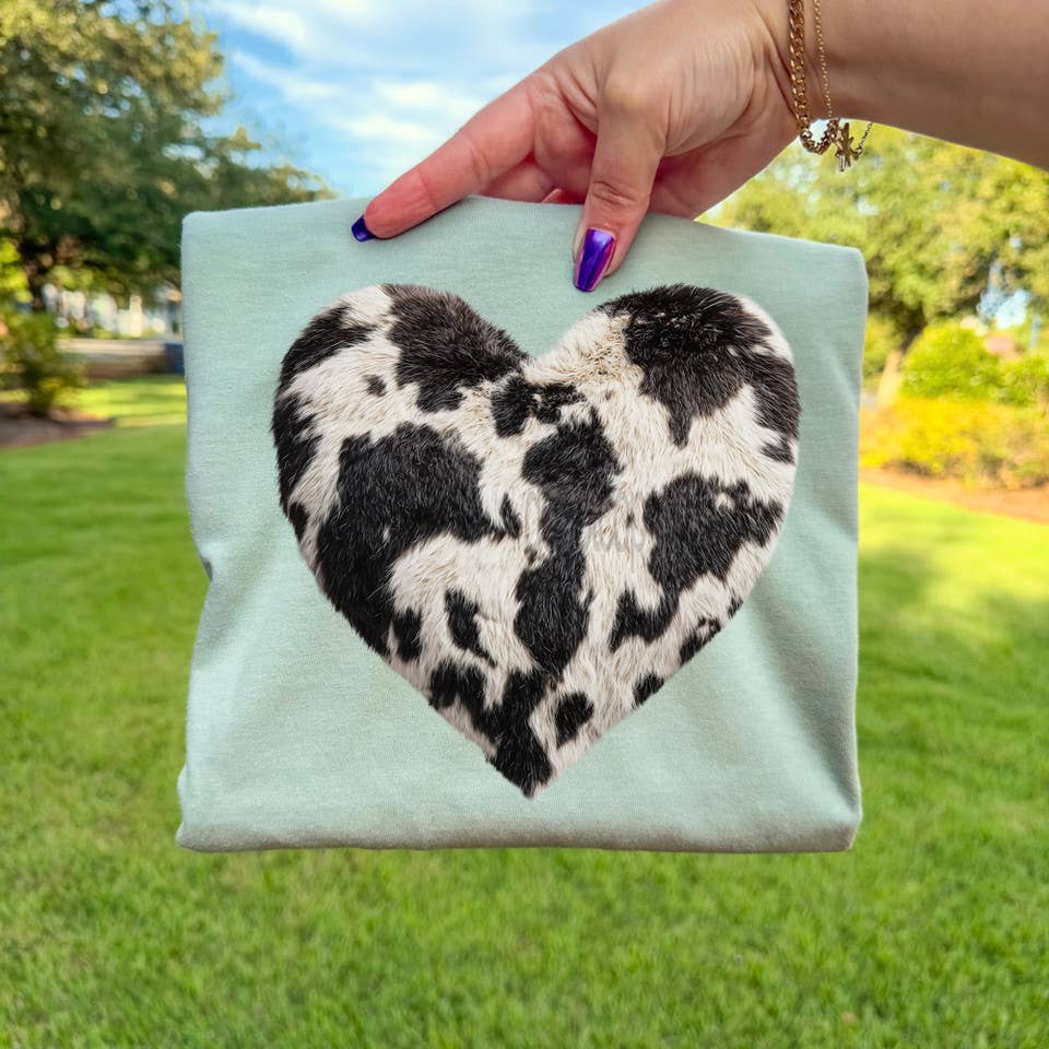 Faux Patch Cowhide Heart Tee Hoodie, Sweatshirt | PodTeesHub.com