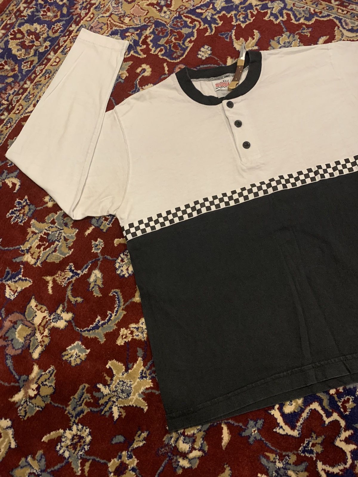 Vintage Pace Race Wear Long Sleeve Checker Flag Henley Shirt Hoodie, Sweatshirt | PodTeesHub.com
