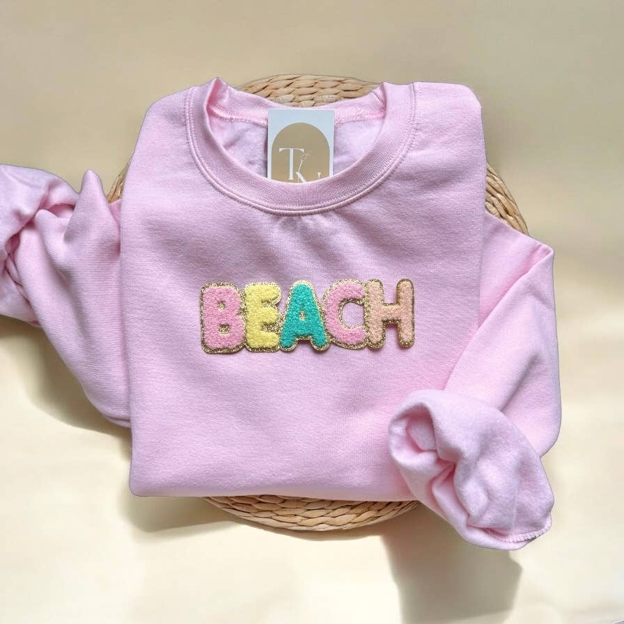 Chenille Patch Beach Sweatshirt, Beach Sweater T-Shirts, Hoodie | PodTeesHub.com