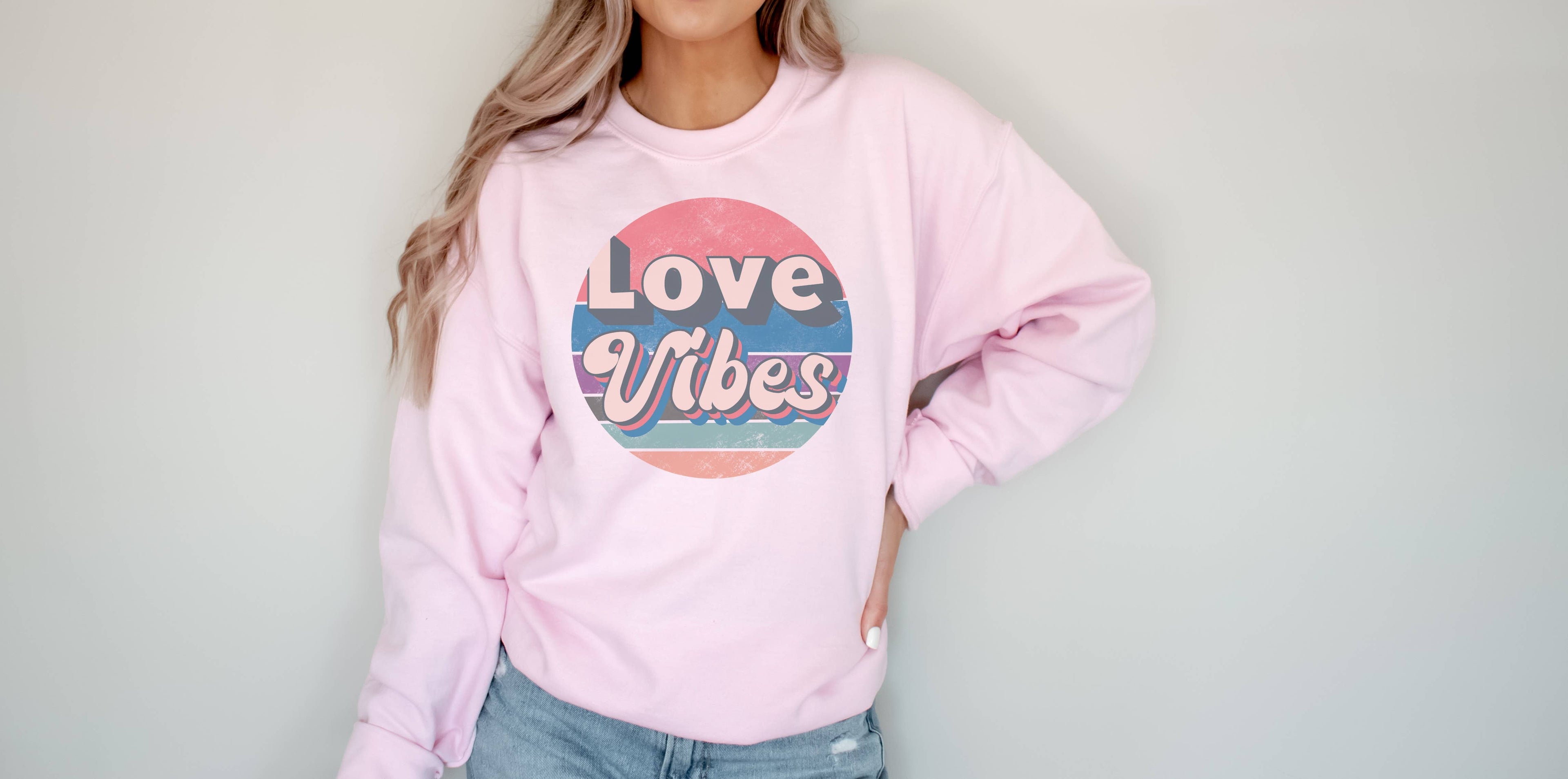 Love Vibes Crew Neck Sweatshirt Valentines T-Shirts, Hoodie | PodTeesHub.com