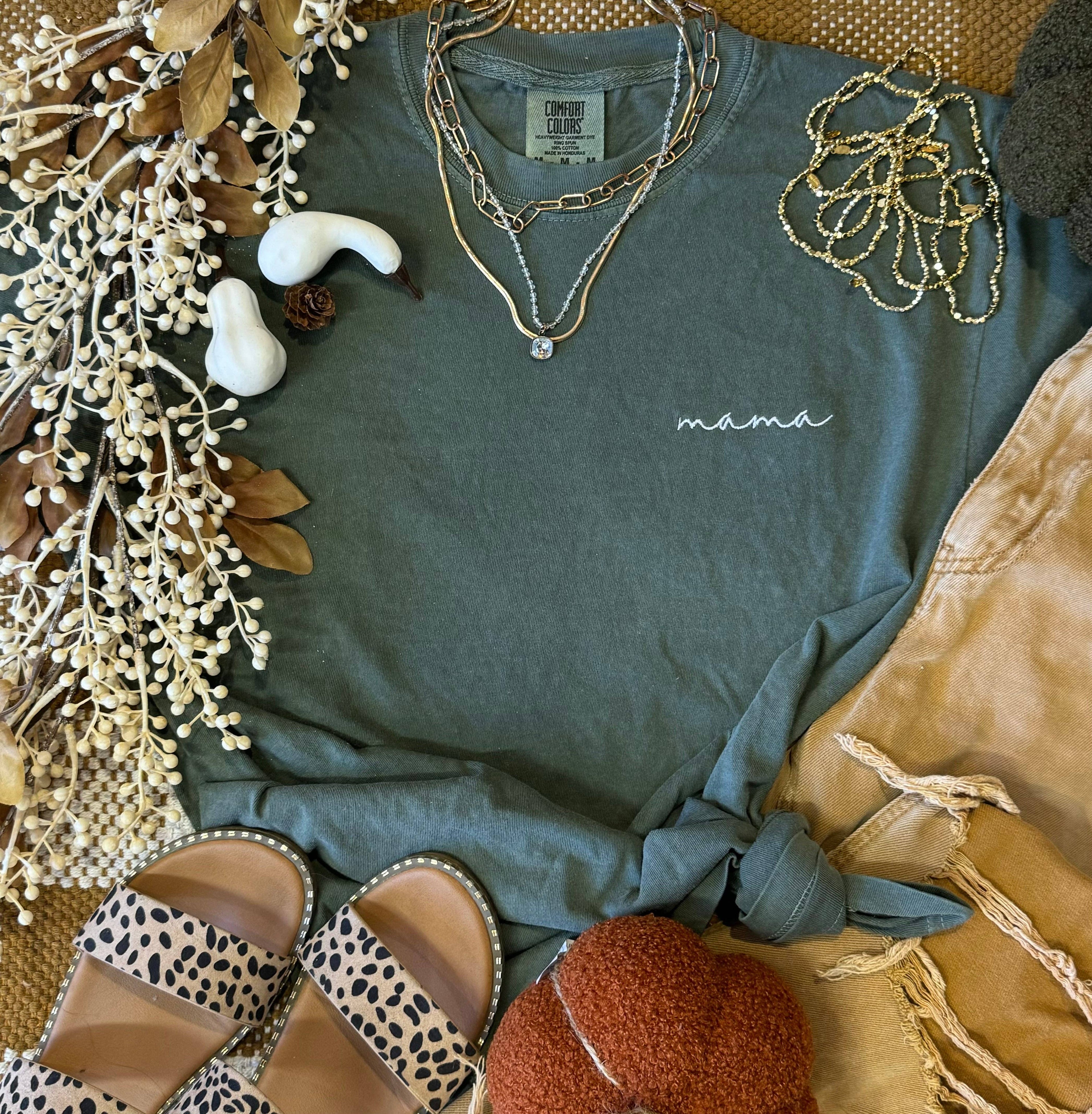 Moss Dainty Mama Embroidered Tee Hoodie, Sweatshirt | PodTeesHub.com