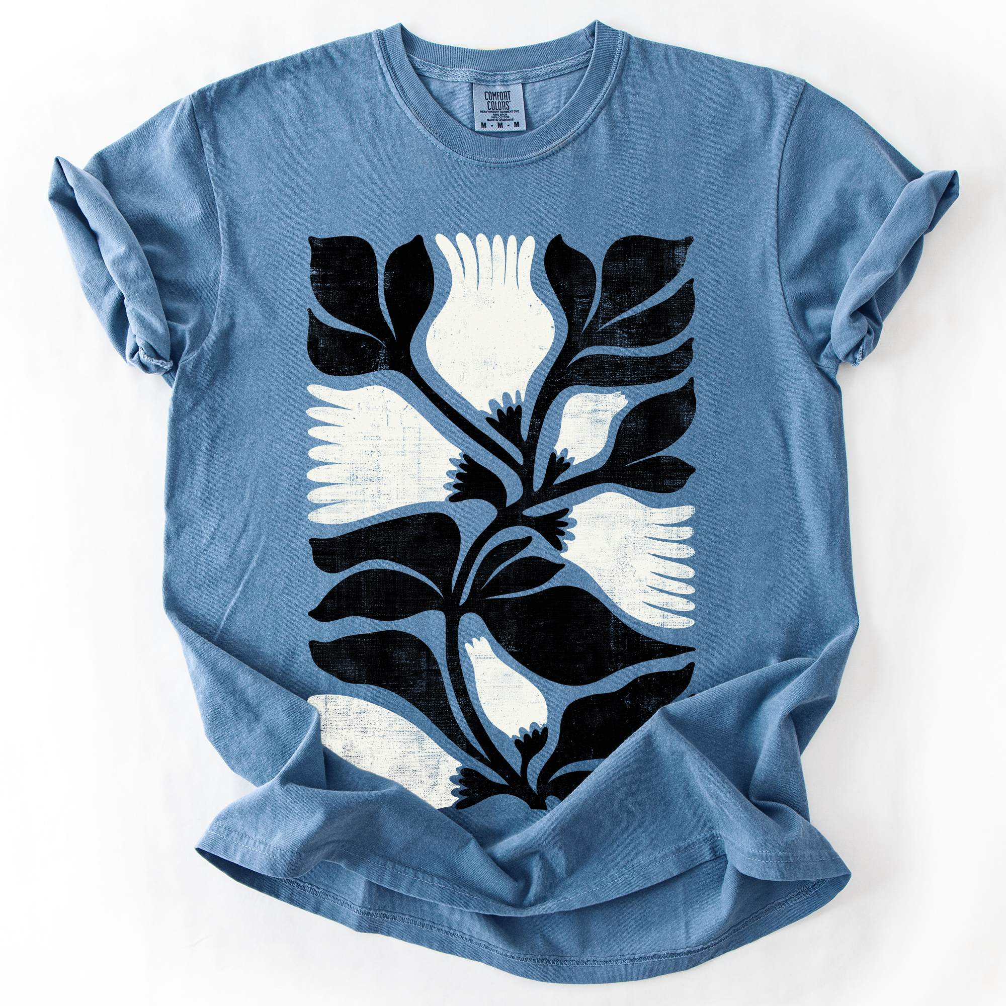 White Petal Flower and Black Leaf Vintage Boho Nature Tshirt Hoodie, Sweatshirt | PodTeesHub.com