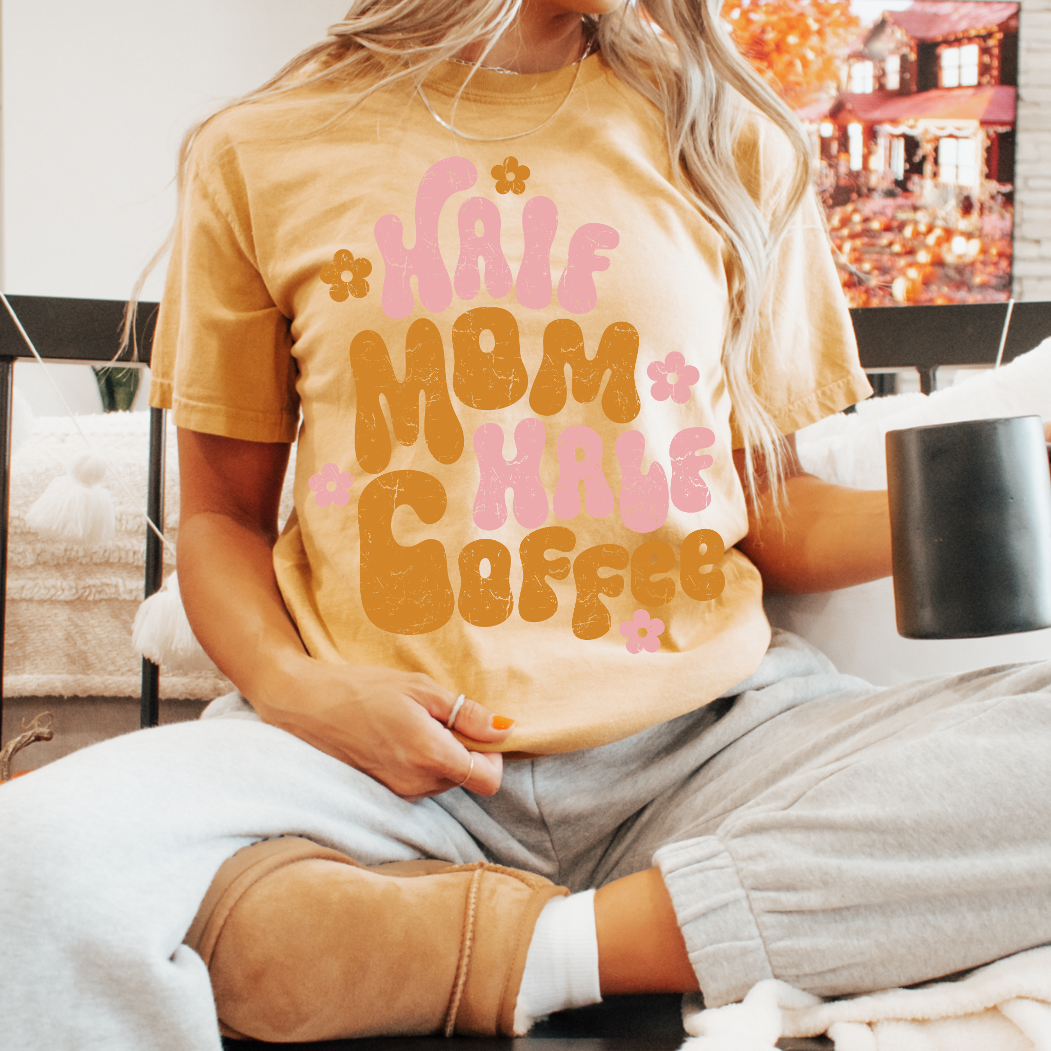 Half Mom Half Coffee Retro Comfort Color Graphic Tee Hoodie, Sweatshirt | PodTeesHub.com
