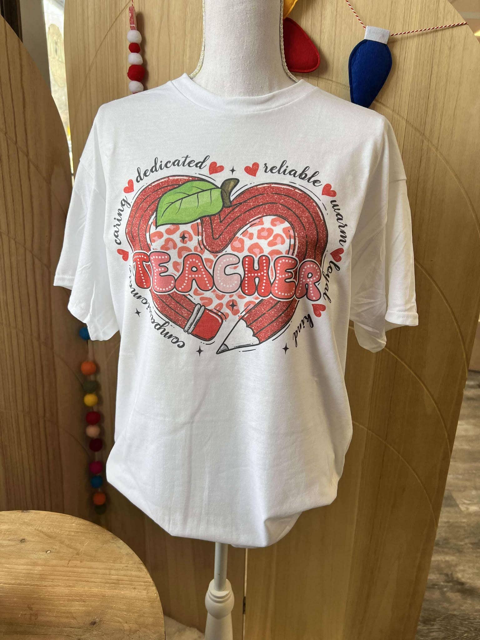 Teacher Red Heart Shaped Pencil Valentine's Day - White Tee Hoodie, Sweatshirt | PodTeesHub.com