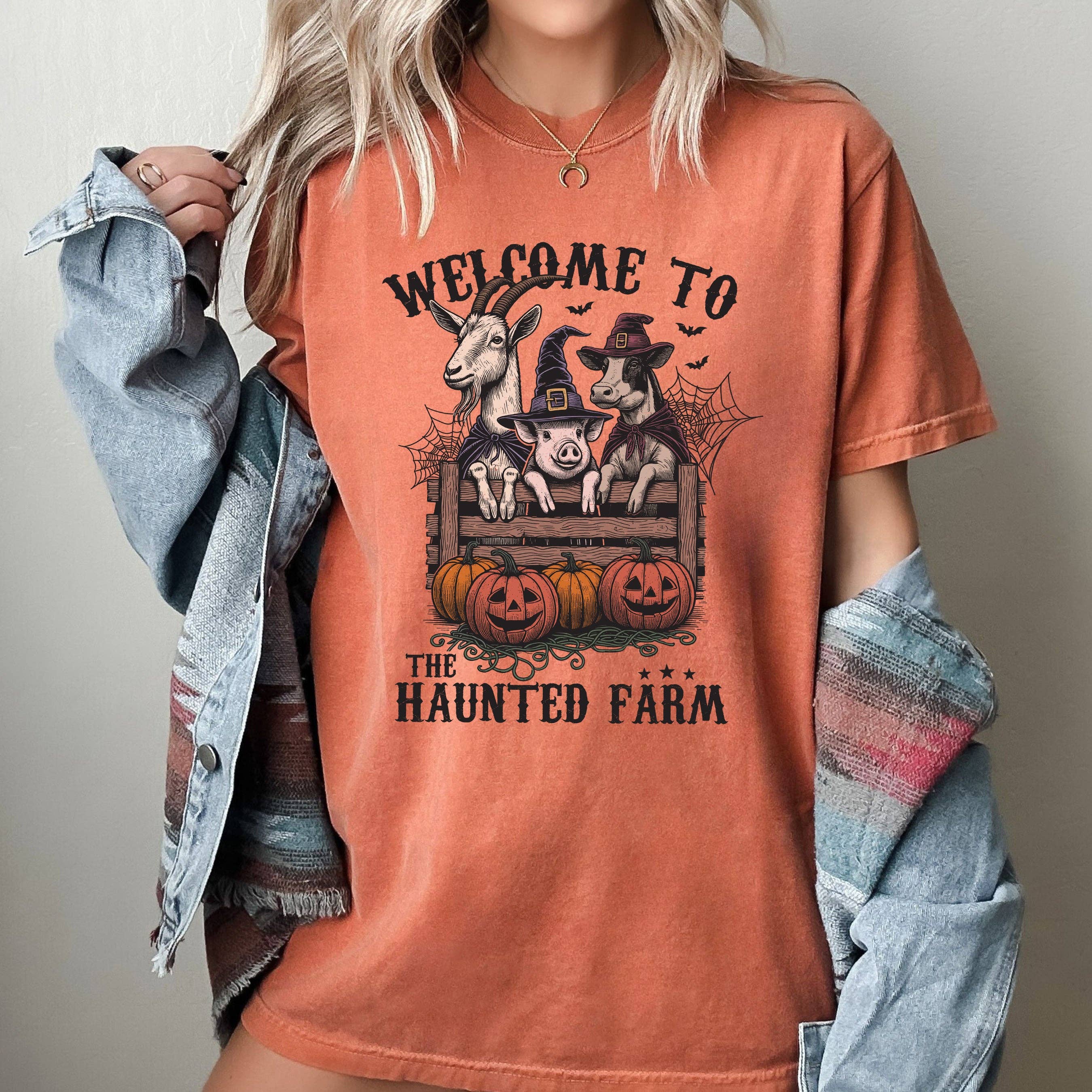 Haunted Farm, Animal Farm, Ghost, Western Halloween Tshirt Hoodie, Sweatshirt | PodTeesHub.com