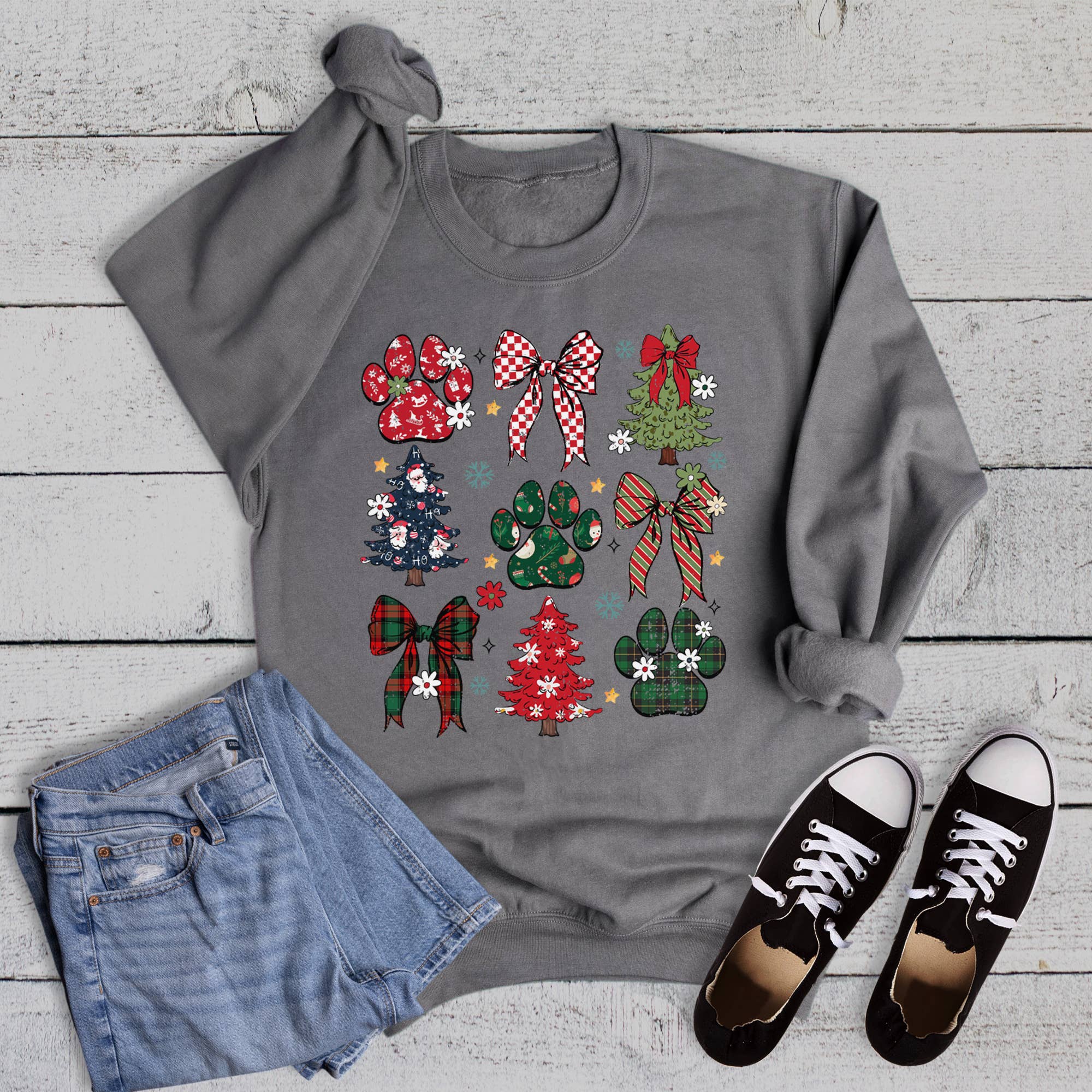 Christmas Dog Bow Collage Sweatshirt T-Shirts, Hoodie | PodTeesHub.com