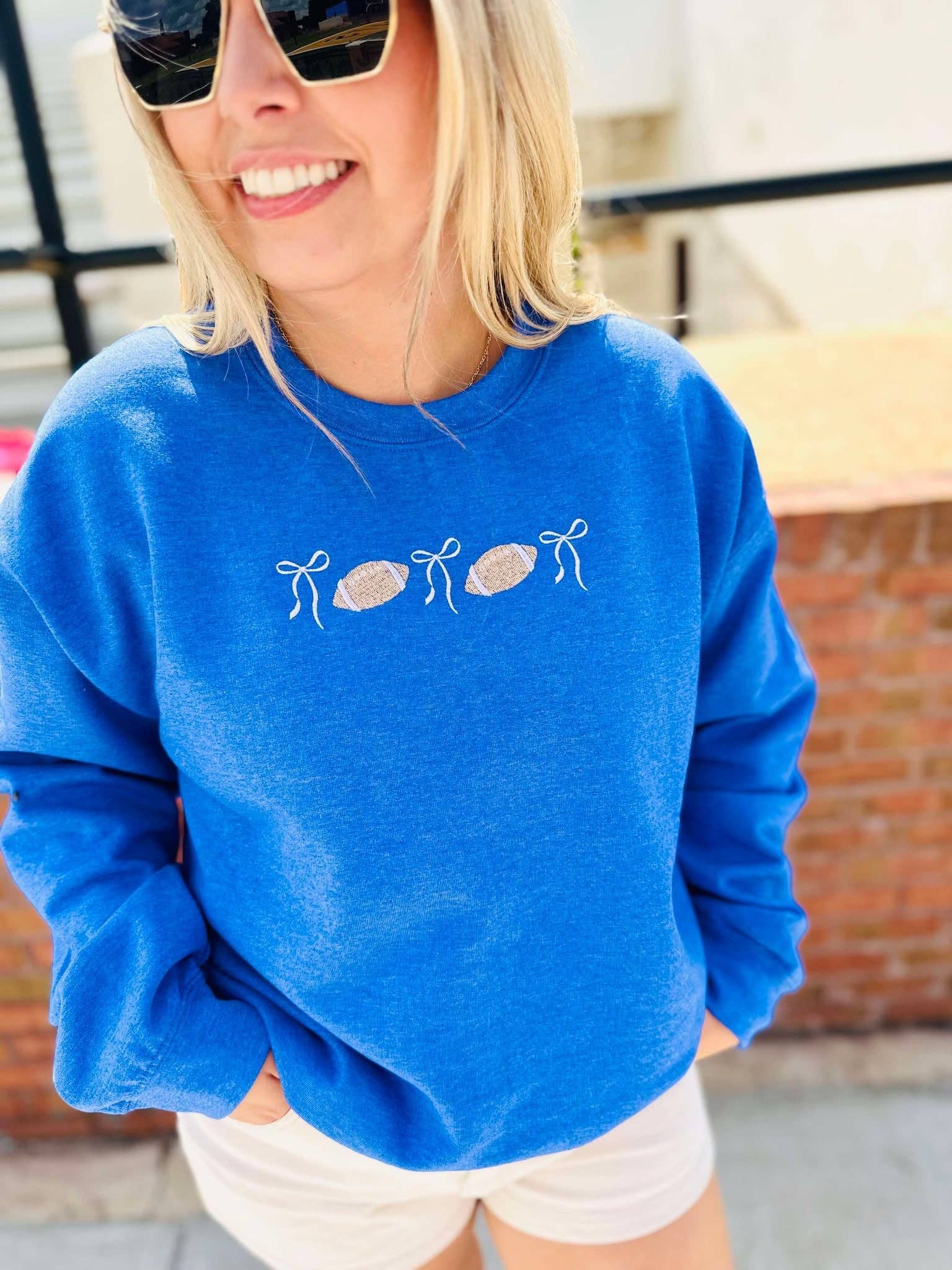 Coquette Football Bow Embroidered Sweatshirt T-Shirts, Hoodie | PodTeesHub.com