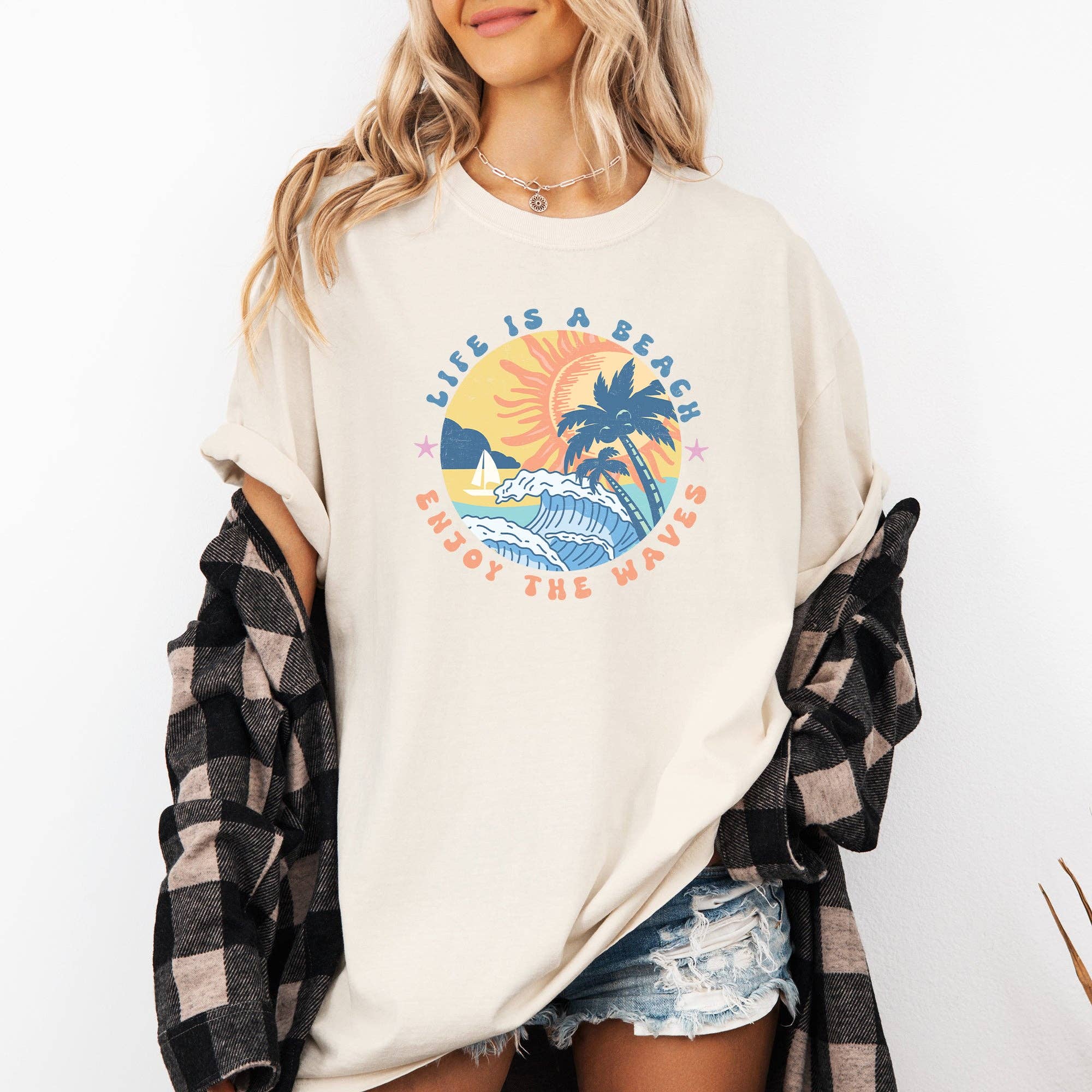 Retro Life Is A Beach, Enjoy the Waves, Summer T-Shirt Hoodie, Sweatshirt | PodTeesHub.com
