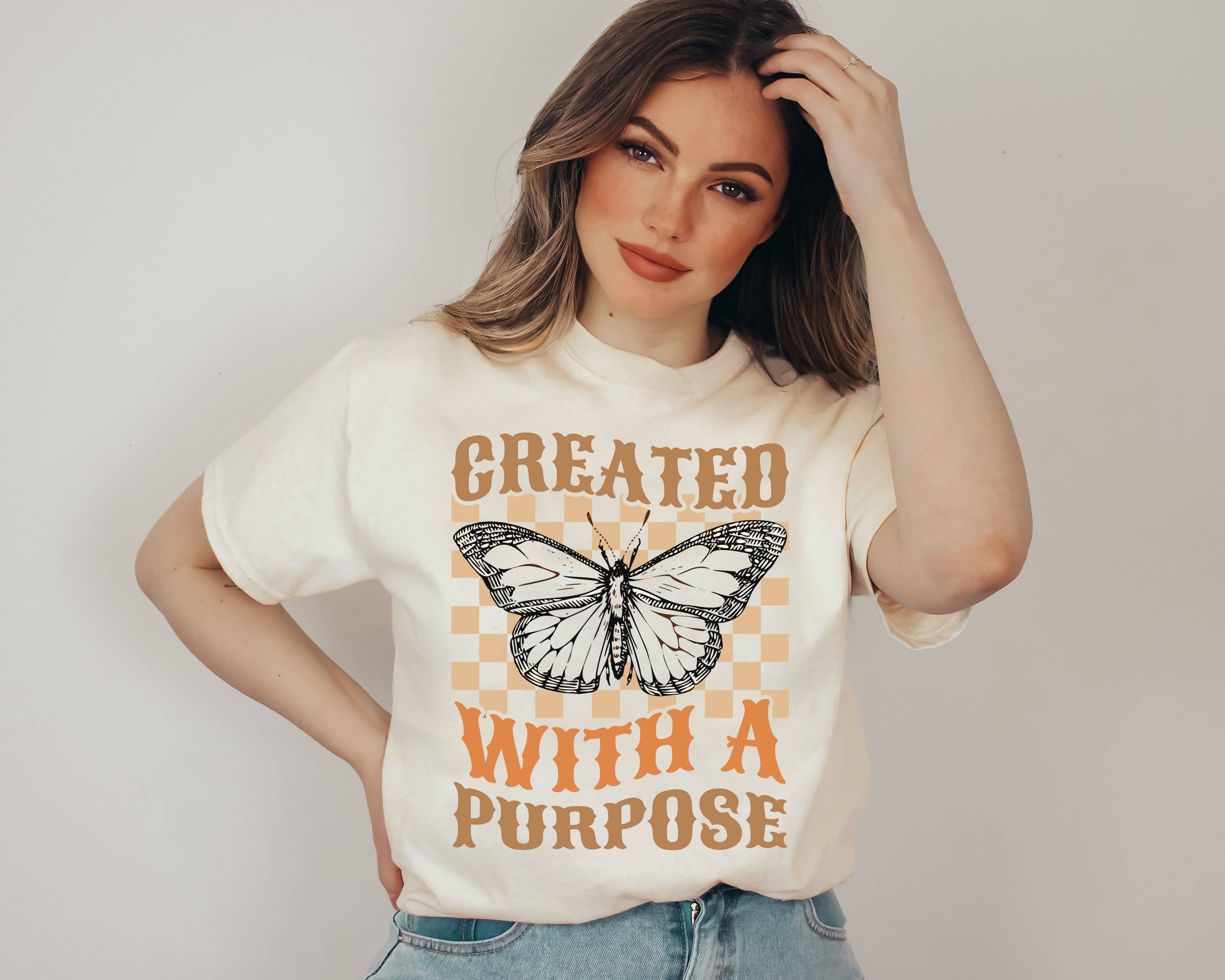 Checkered Created with A Purpose Religious Graphic Tee Hoodie, Sweatshirt | PodTeesHub.com