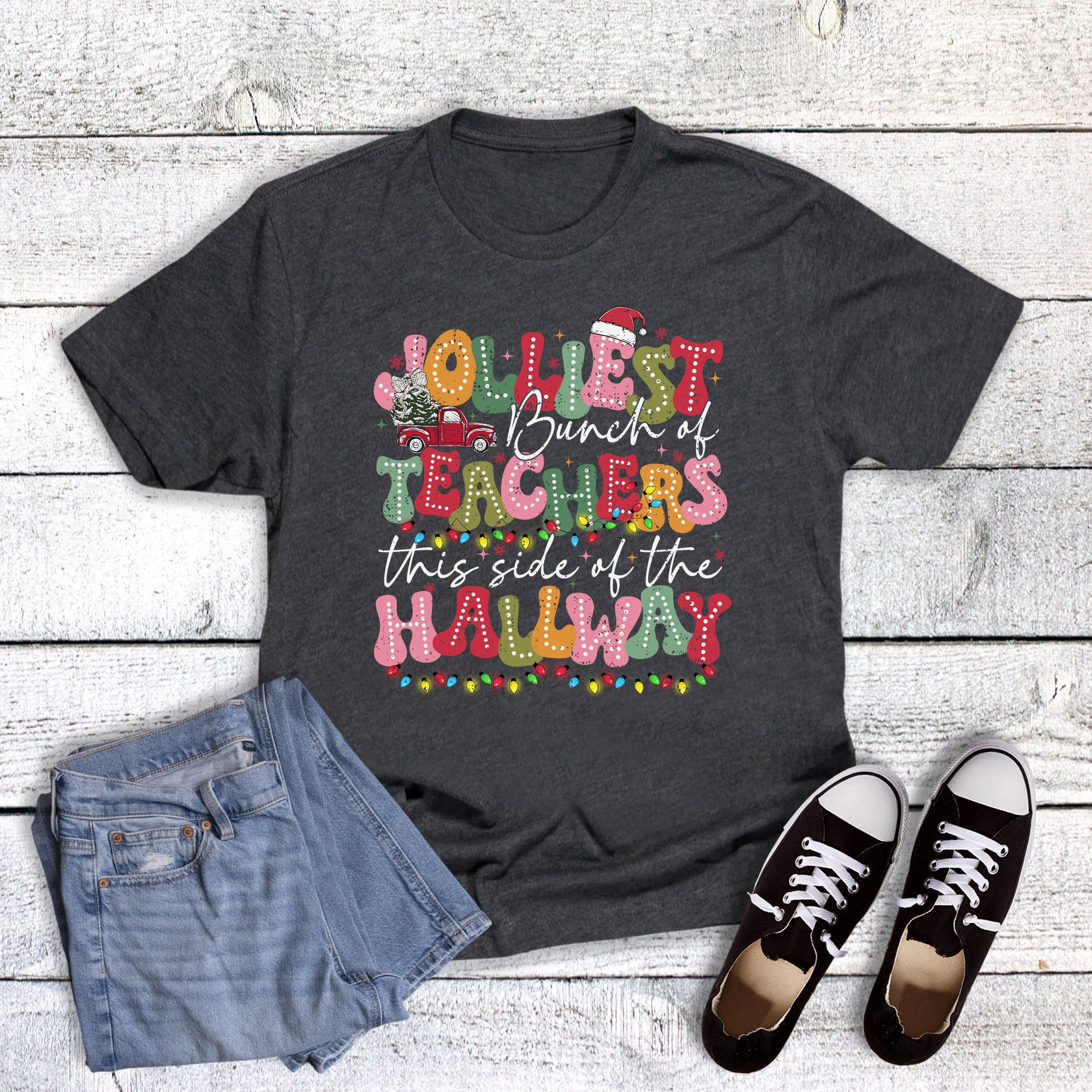 Christmas Jolliest Bunch of Teachers Graphic Tee Hoodie, Sweatshirt | PodTeesHub.com
