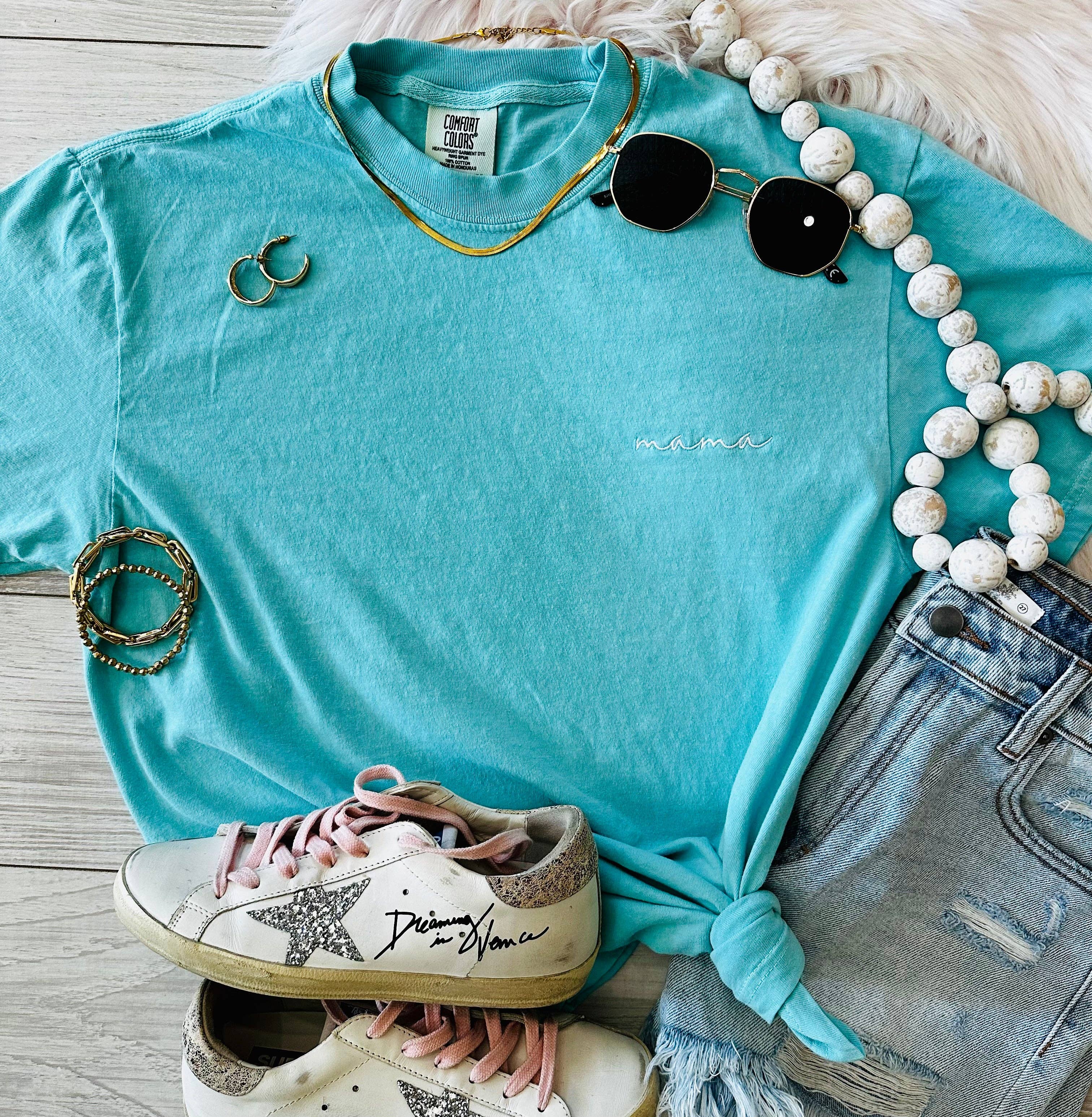 Chalky Mint Dainty Mama Embroidered Tee Hoodie, Sweatshirt | PodTeesHub.com