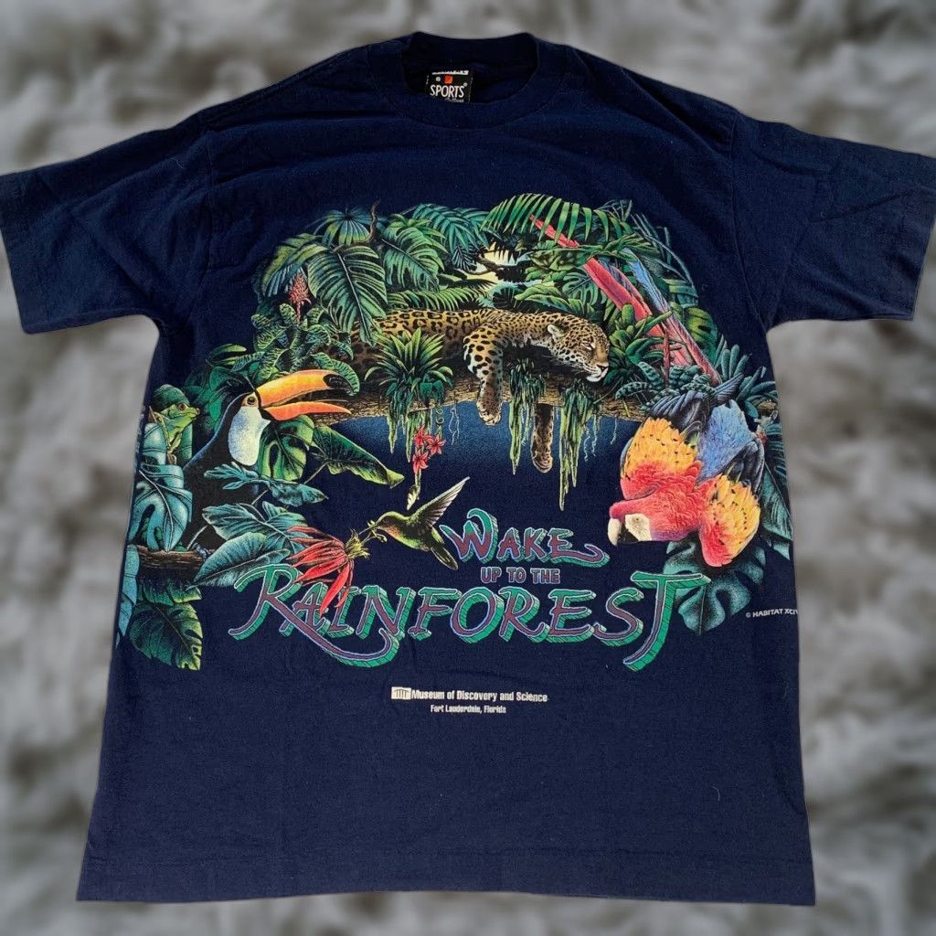 Vintage Signal Sports T Shirt Men S Rainforest Zoo Animals Nature Blue Small Short Sleeve Cr Hoodie, Sweatshirt