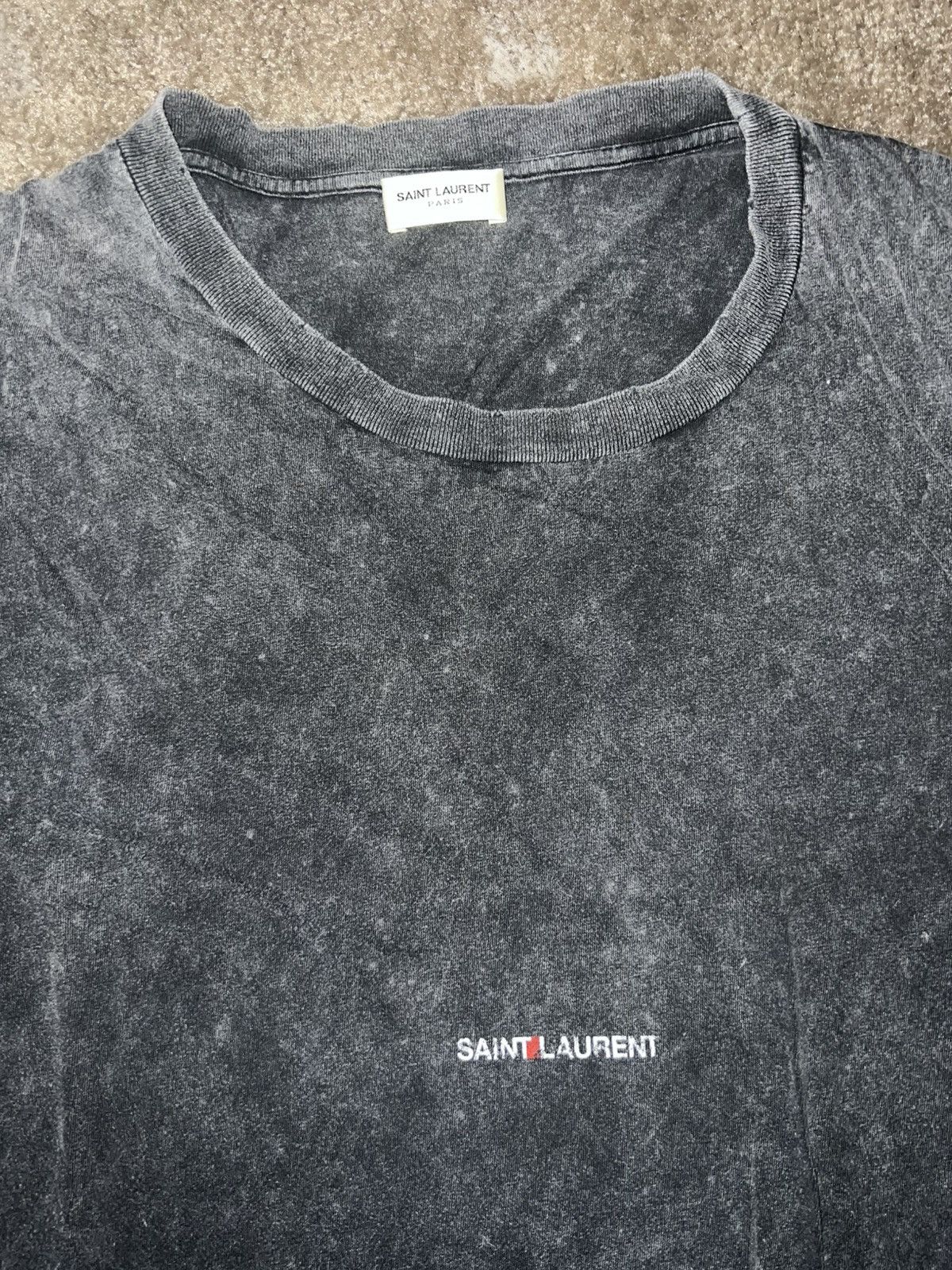 Yves Saint Laurent Saint Laurent Destroyed Logo Print Washed Tee Shirt Gauche Hoodie, Sweatshirt | PodTeesHub.com